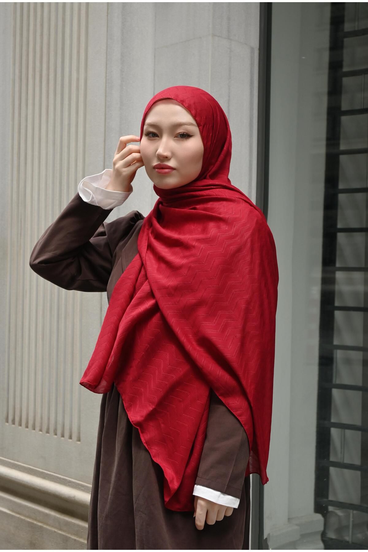 Pull Scarfs Açık bordo - Zigzag Desen Bambu Jakar