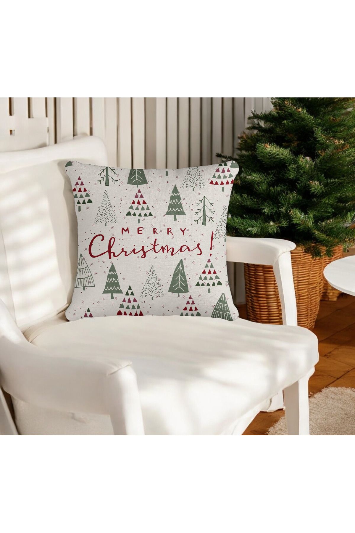 ASDİVA Merry Chrıstmas Yazılı Dijital Baskı Dekoratif Kırlent Kılıfı 43x43