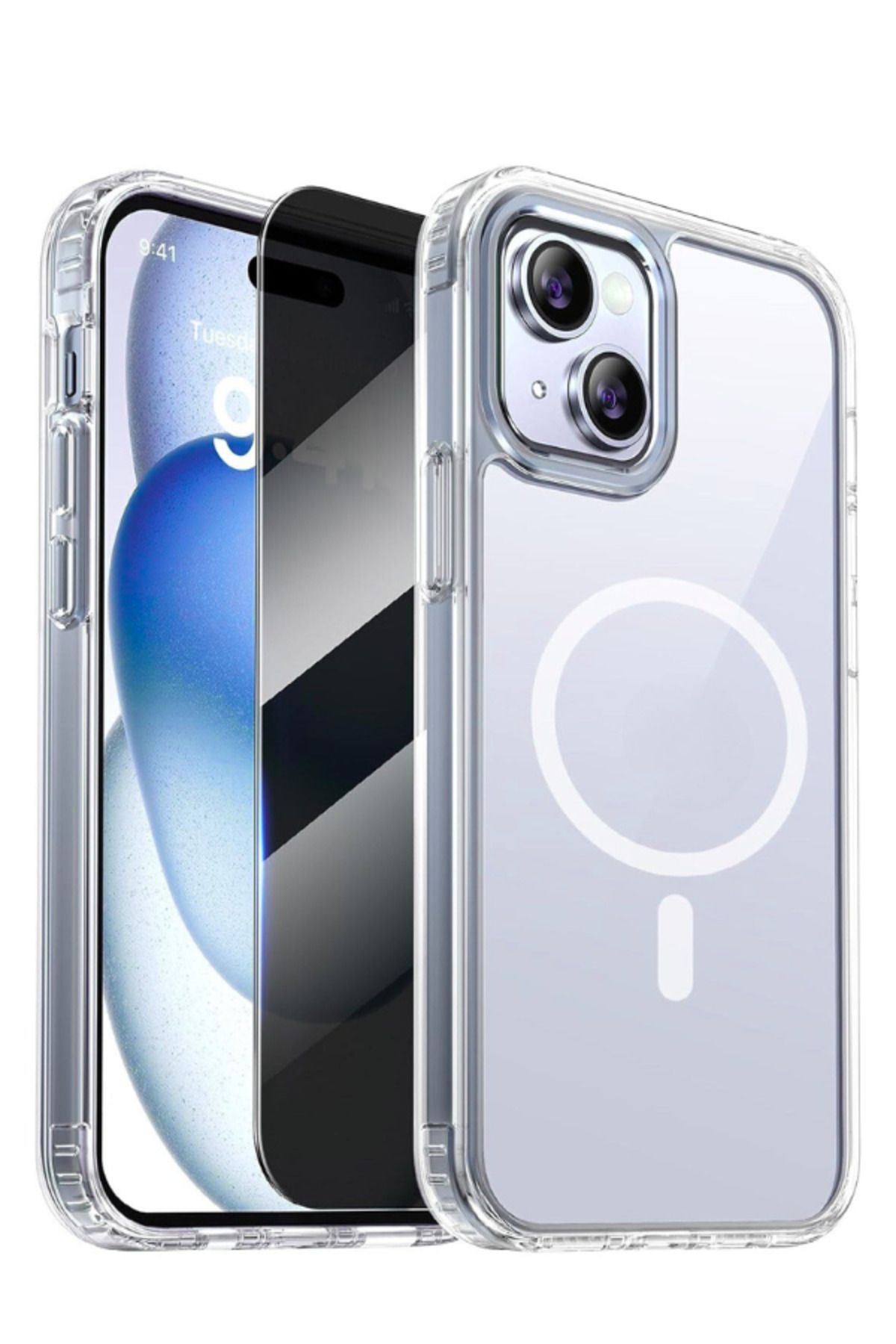 EVAX 1H1M iPhone 13 Uyumlu 1 Hayalet Cam Ekran Koruyucu & 1 Magsafe Kılıf