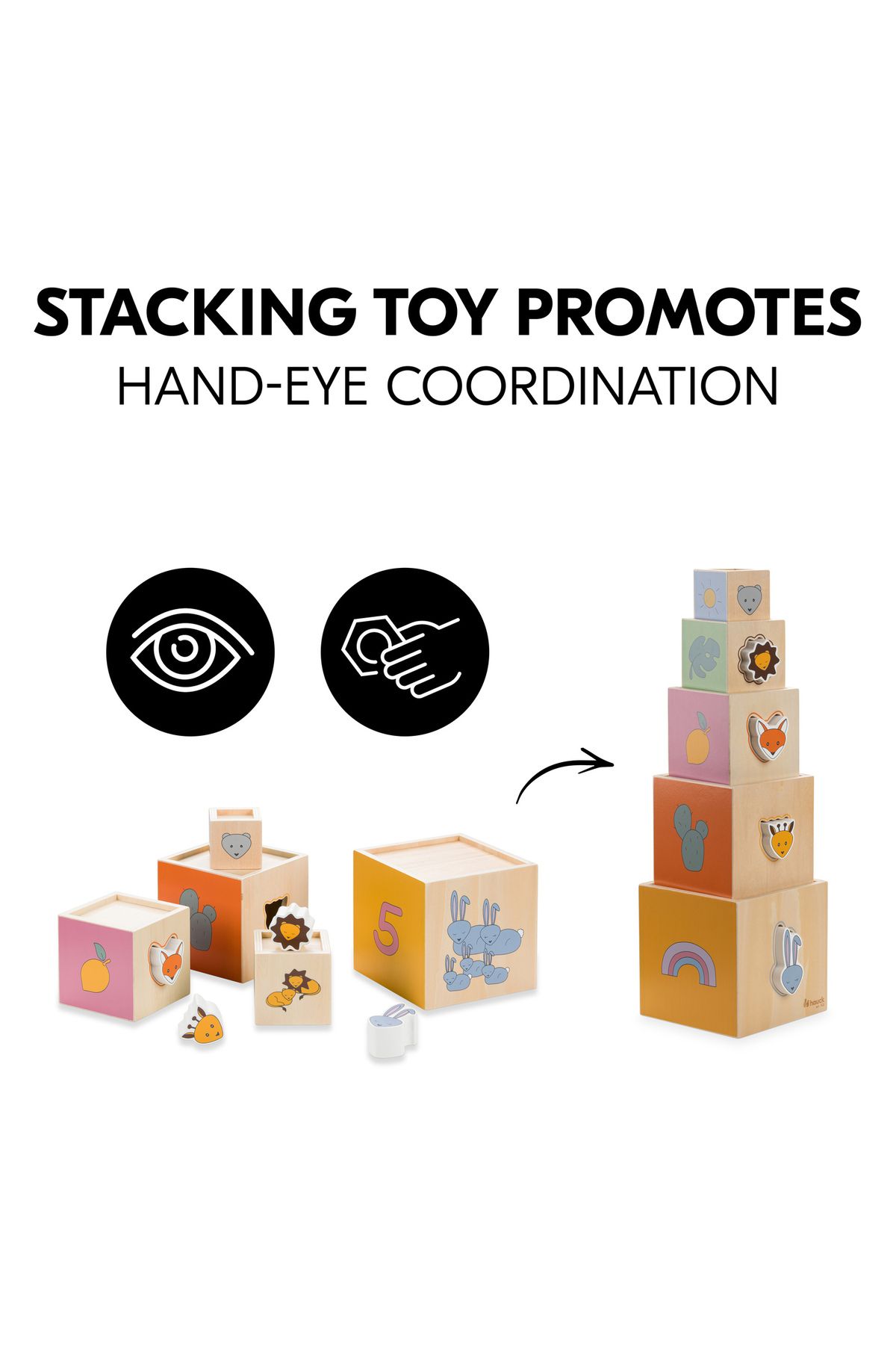HAUCK-Wooden cube tower, sorting and matching, Hauck, Stack N Raise 7