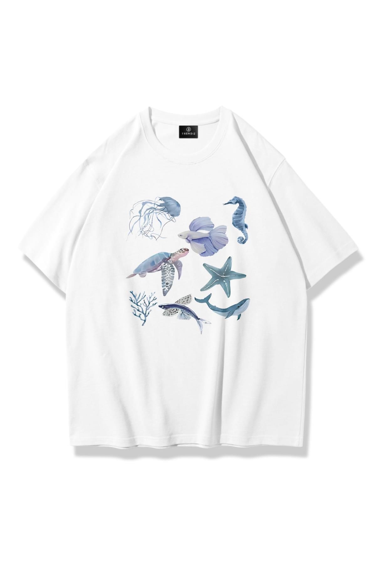 Trendiz Kadın Sea Elements Tshirt Beyaz