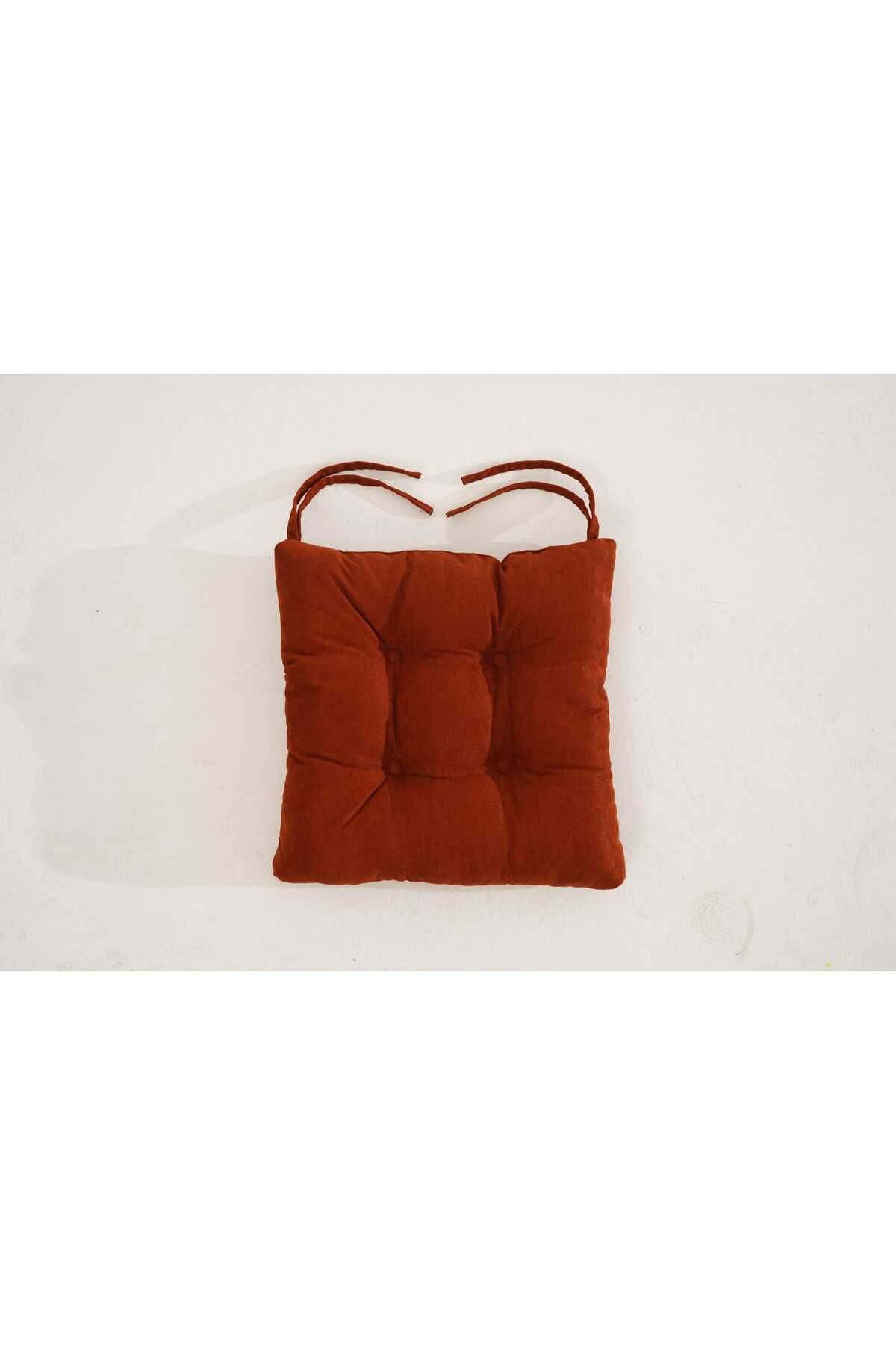 UYKUPEREST Pastello Sandalye Minderi –Kiremit – Kadife Dokulu, Bağcıklı, Yıkanabilir – 40x40