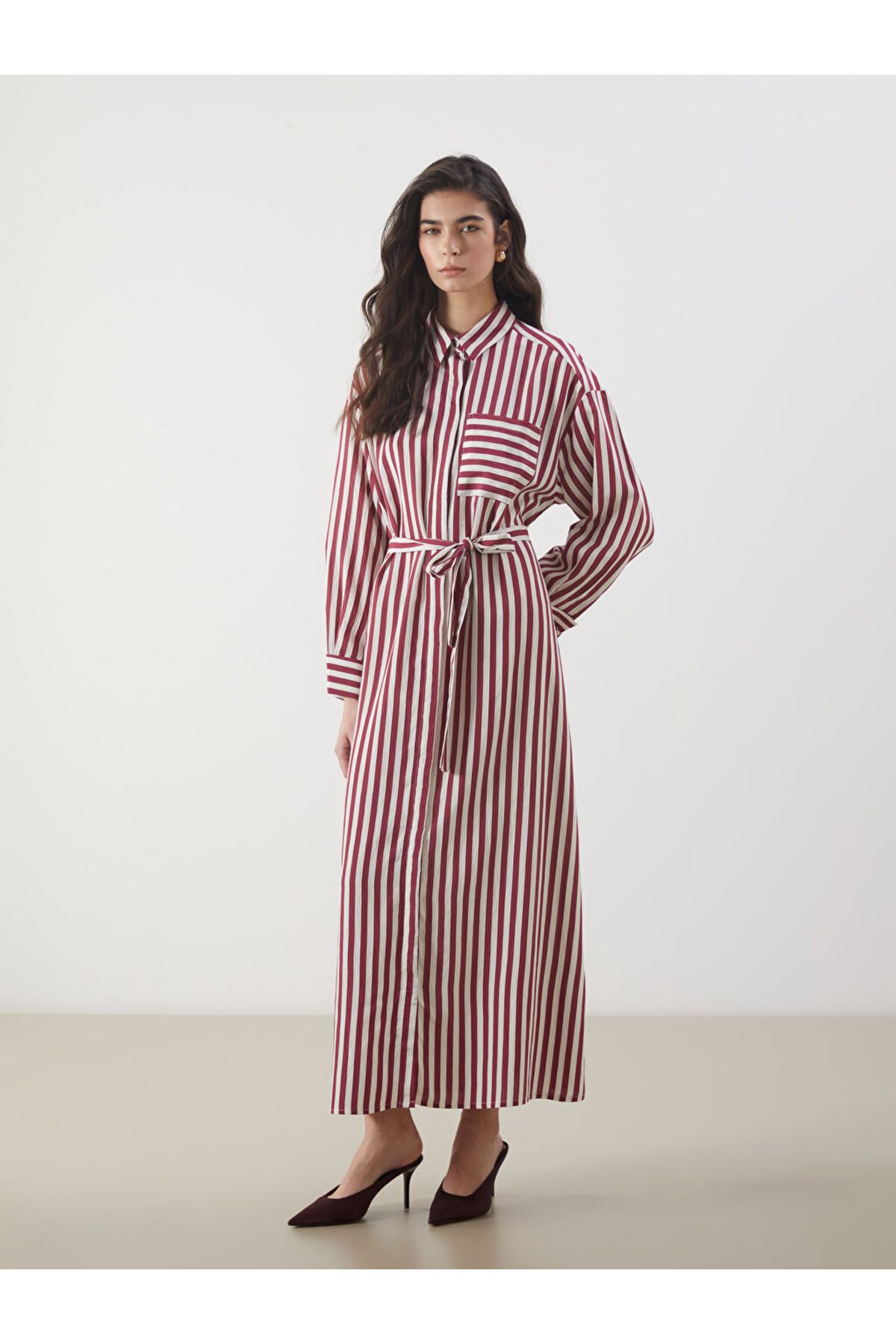 LC Waikiki Yeni Sezon Cizgili Poplin Gomlek Elbise