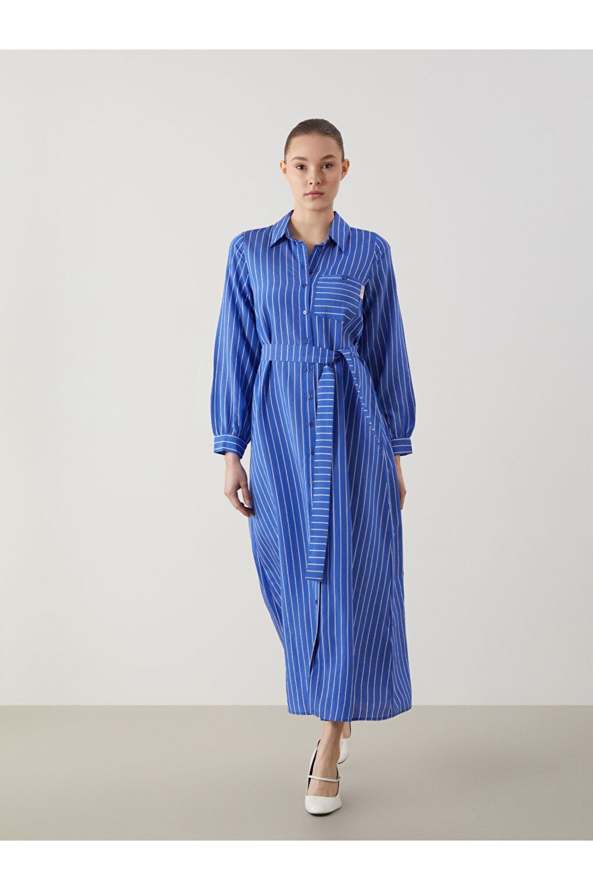 LC Waikiki Yeni Sezon Cizgili Poplin Kadin Gomlek Elbise - S5IF17Z8