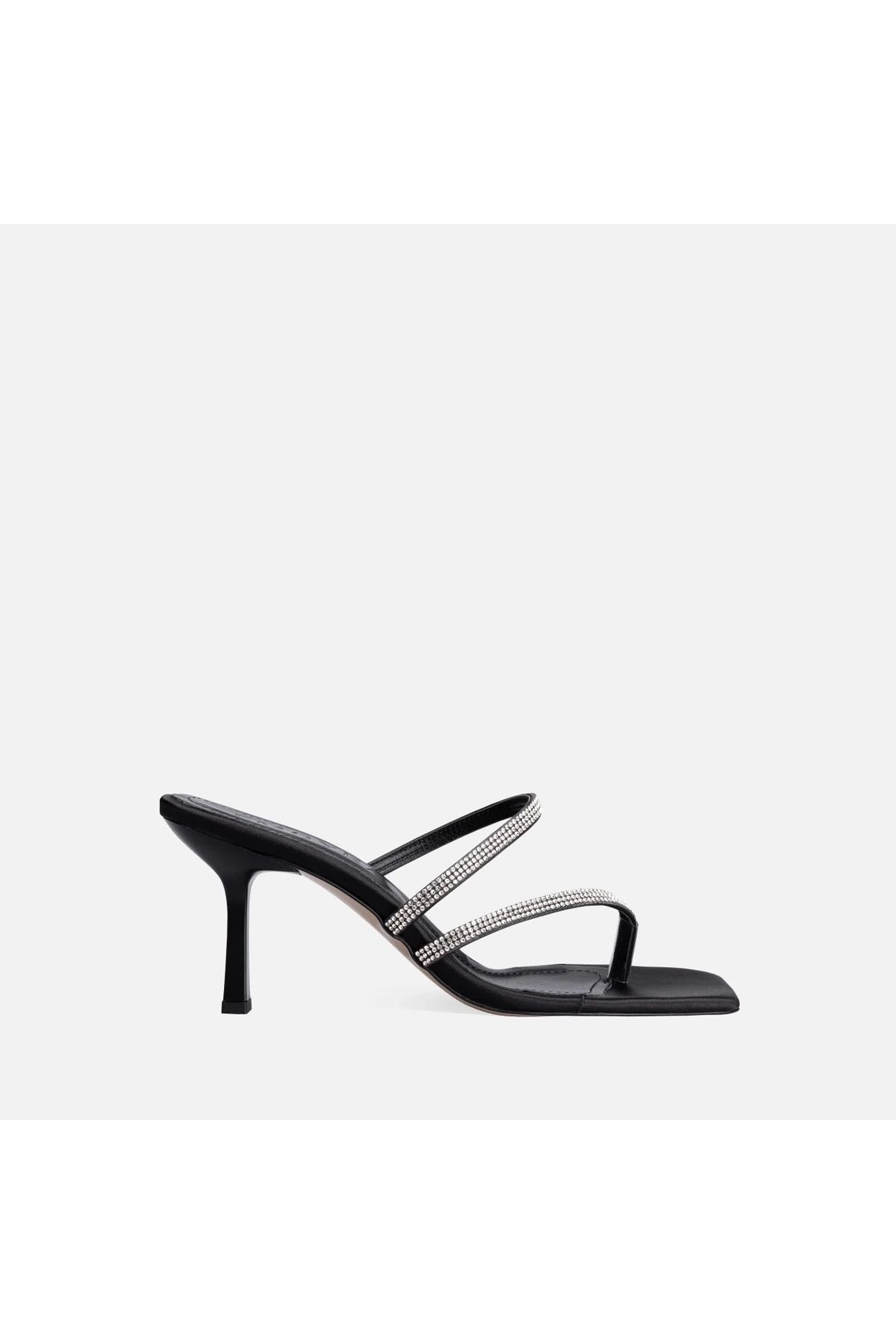BellevieStore Oyra Siyah Saten Topuklu Terlik