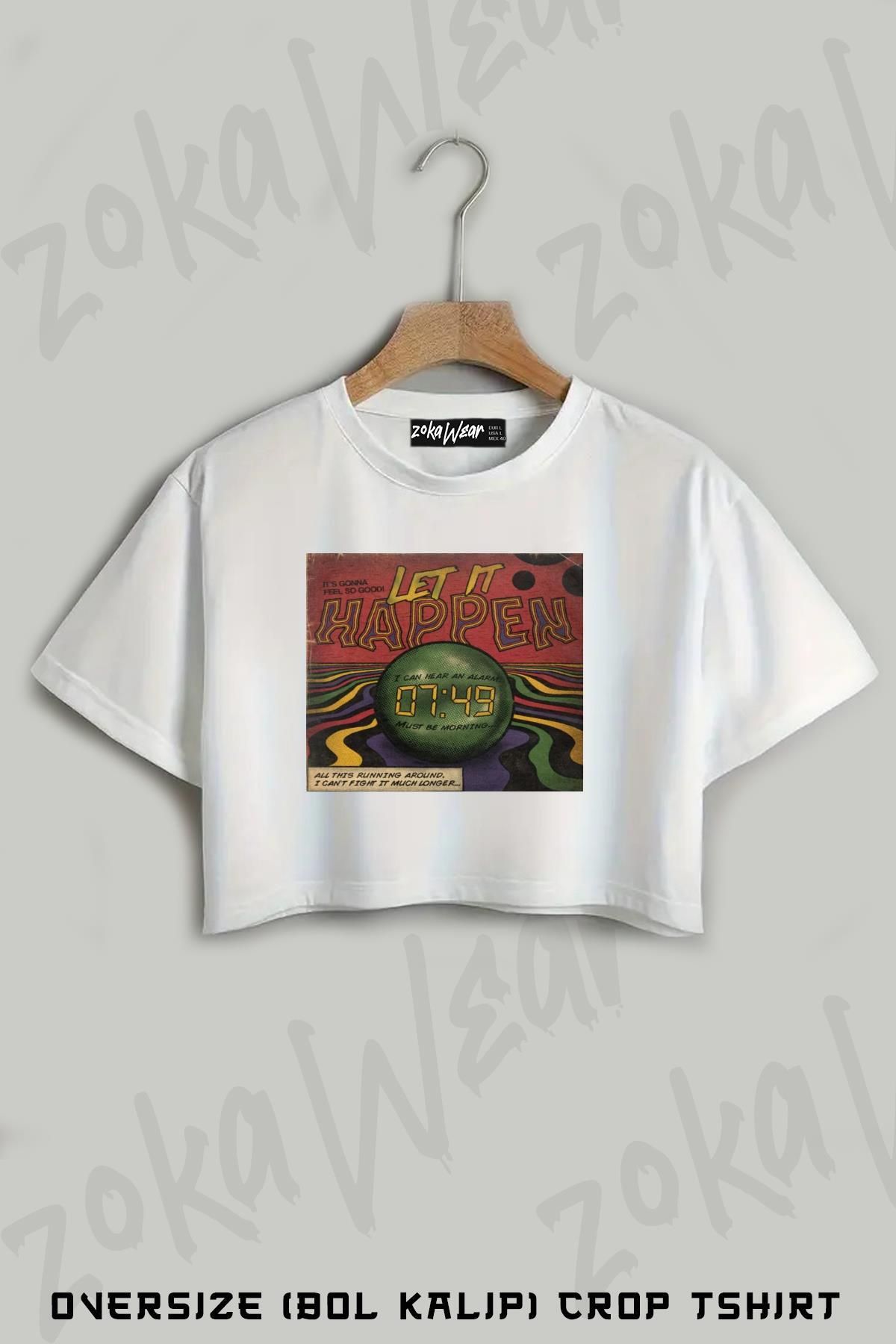 ZOKAWEAR Let It Happen Tame Impala Baskılı Oversize Crop T-Shirt