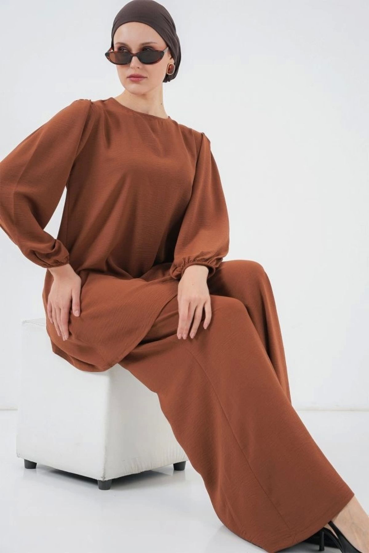Butik Ayrobin Tunik Pantolon Alt Üst Takım 6712 - Sütlü Kahve