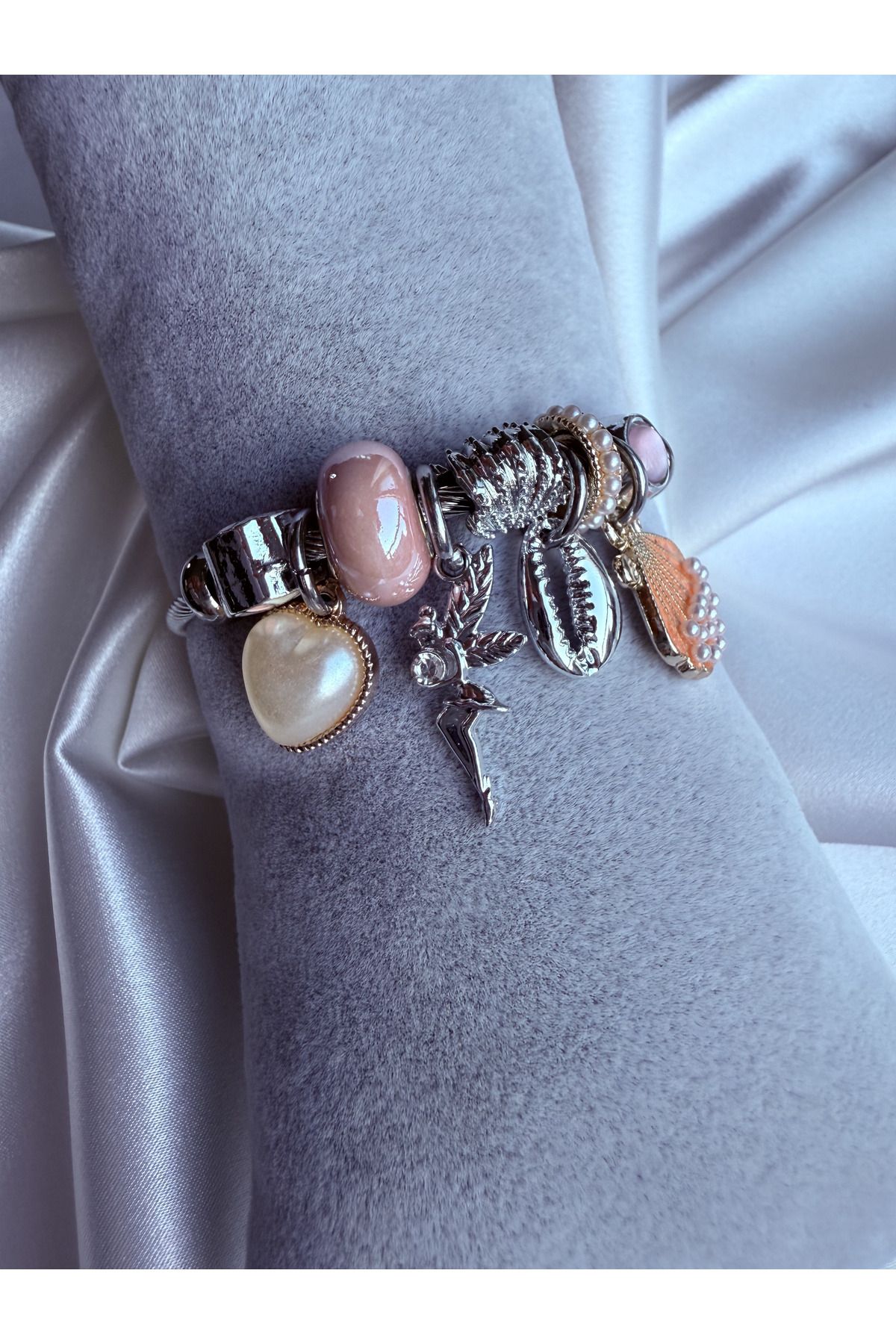 JEWELRY Deniz Kabuğu Charmlı Kararmaz Çelik Bileklik I Ayarlanabilir Çelik Charm Bileklik I Özel Kutulu
