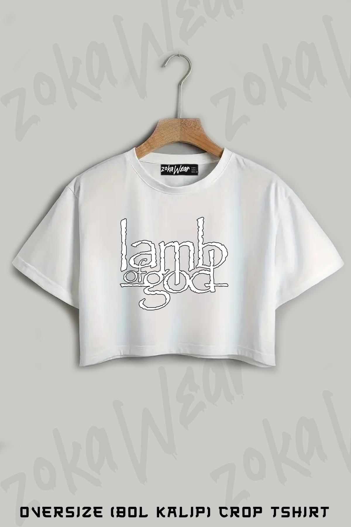 ZOKAWEAR Logo Lamb Of God Baskılı Oversize Crop T-Shirt