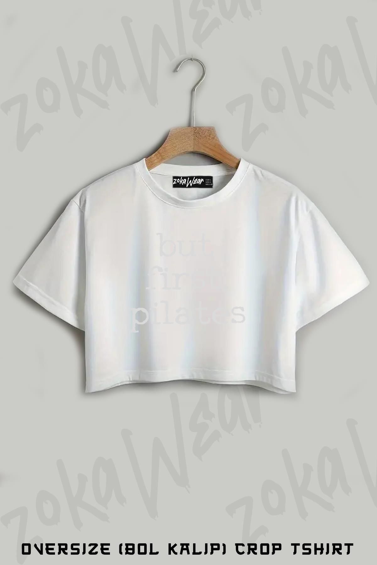 ZOKAWEAR Pilates first Baskılı Oversize Crop T-Shirt