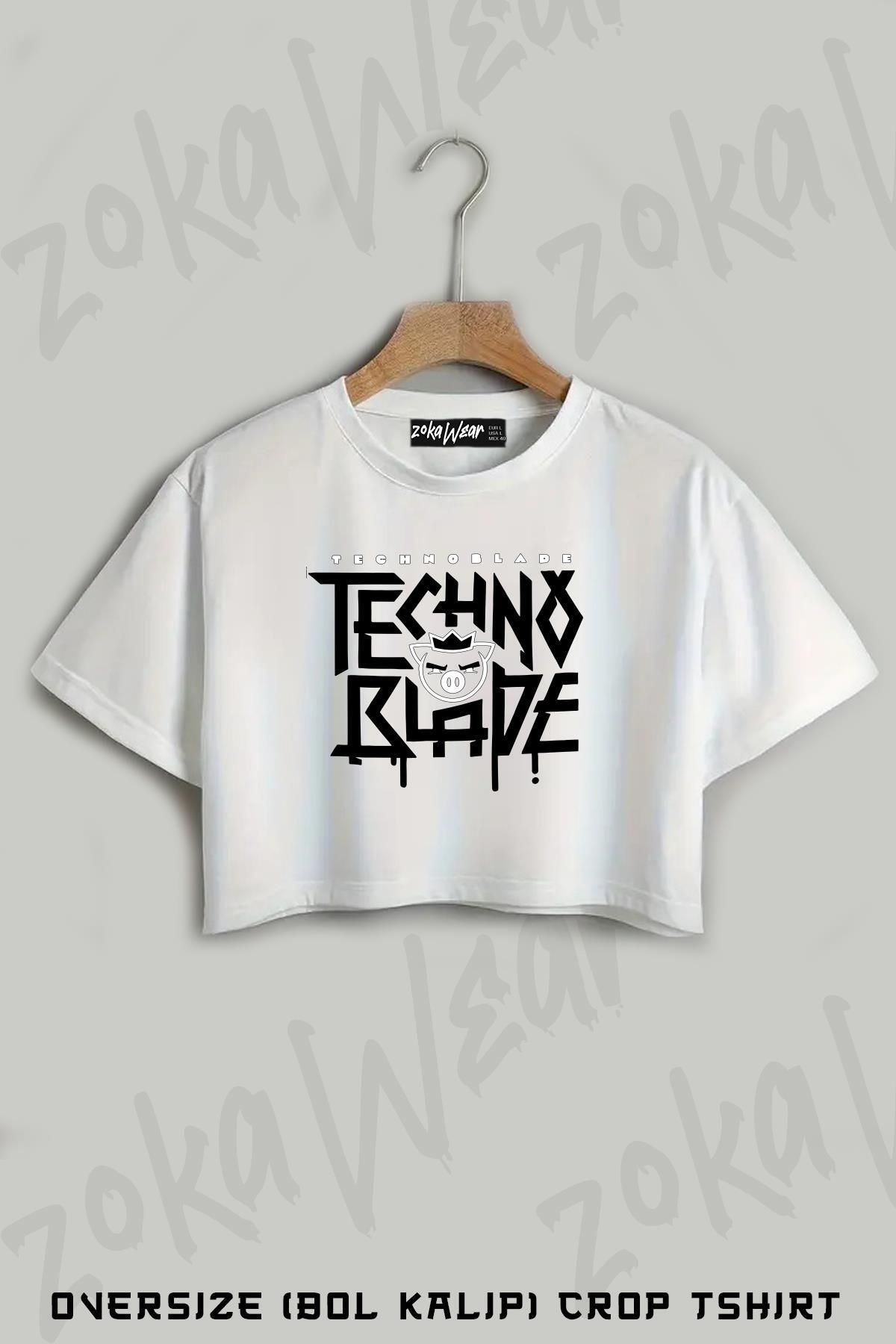 ZOKAWEAR Technoblade Logo Baskılı Oversize Crop T-Shirt
