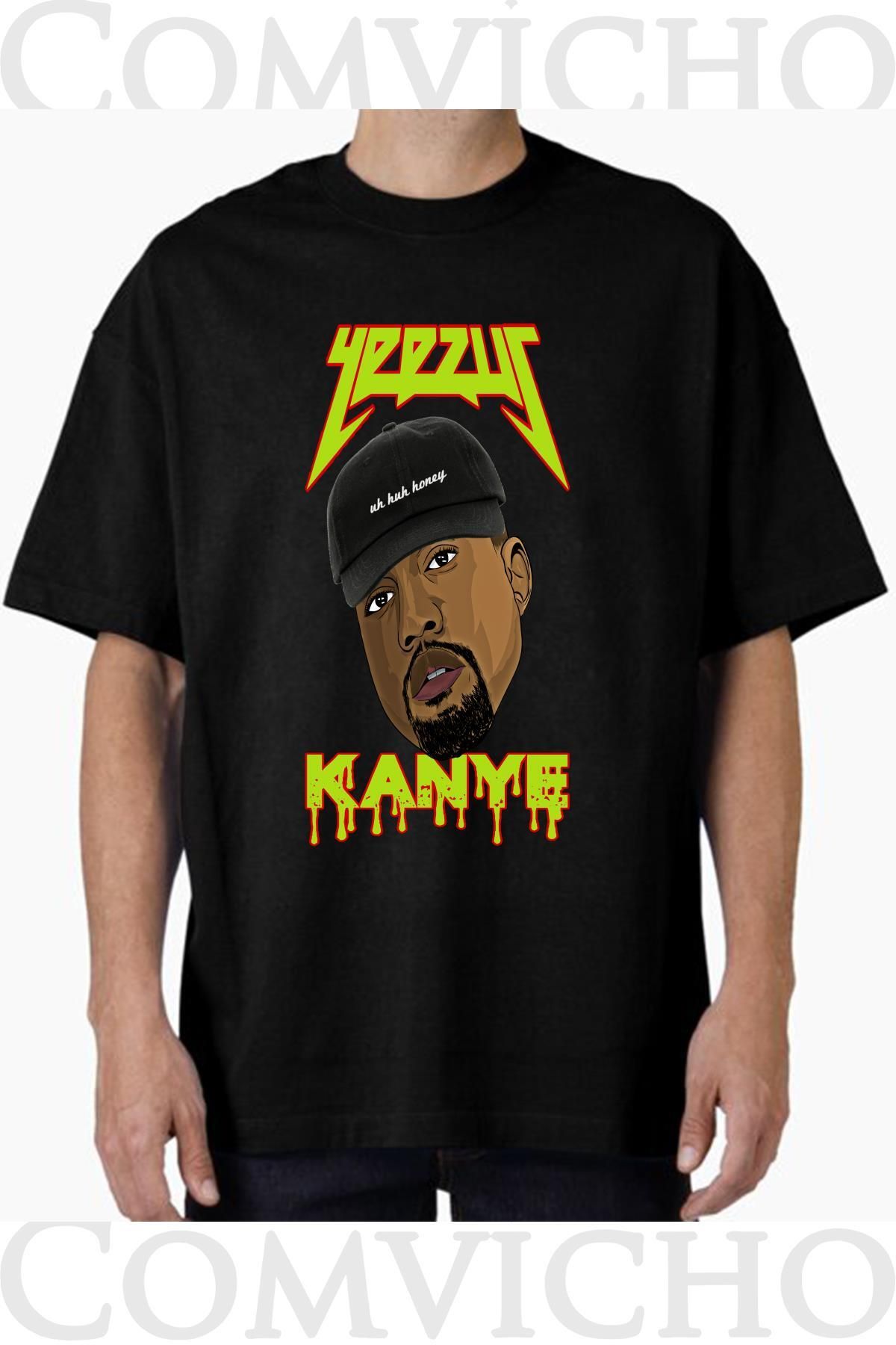 COMVİCHO Unisex kanye v2 Tasarım Baskılı Oversize Tişört
