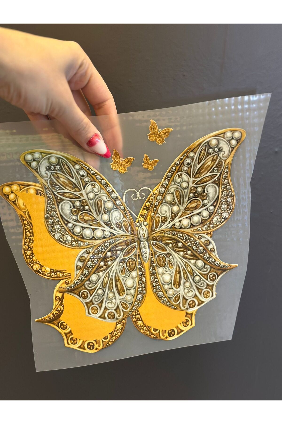 Gönülden Tasarım ÜTÜ İLE YAPIŞAN 3 BOYUTLU ETNİK KELEBEK TRANSFER BASKI ARMA 20X19 CM HARDAL