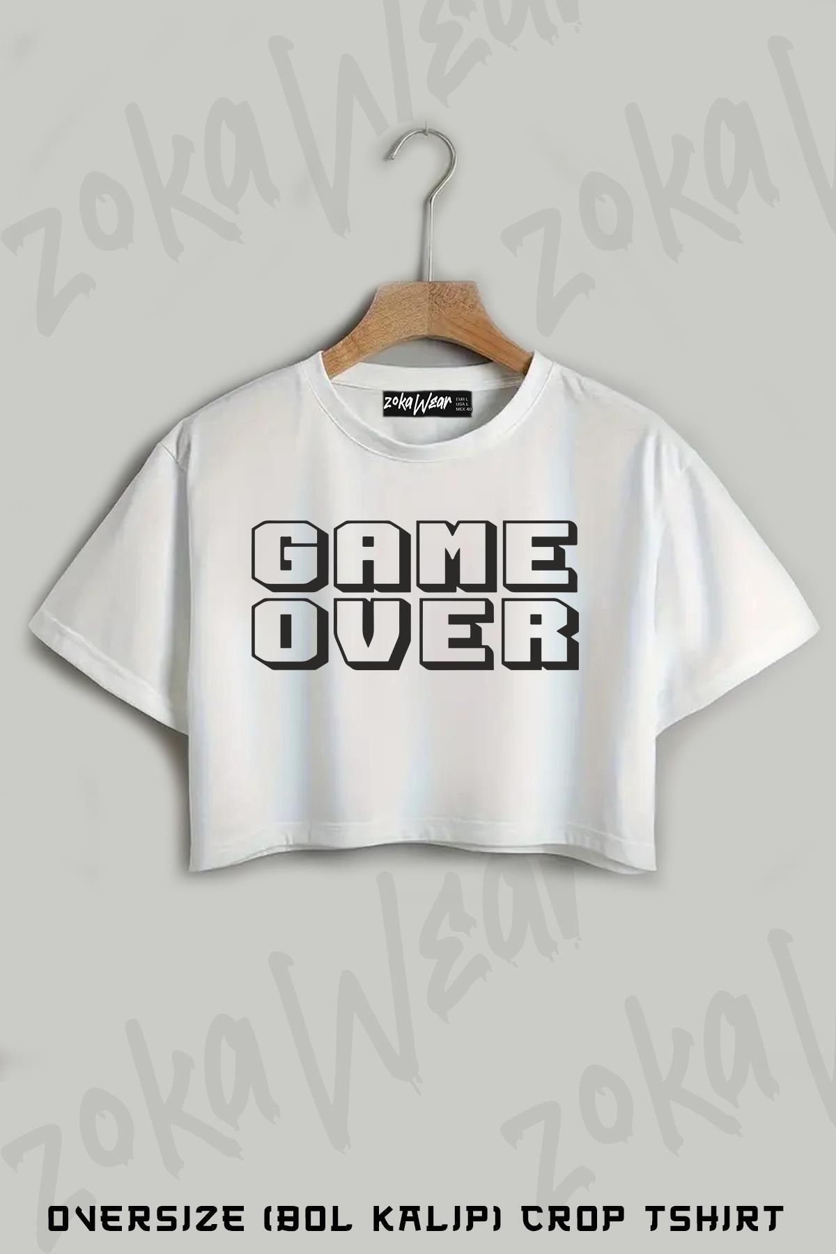 ZOKAWEAR Game Over Yazı Baskılı Oversize Crop T-Shirt