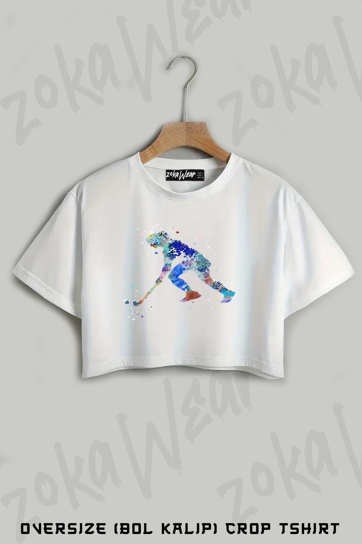 ZOKAWEAR Çim Hokeyi Field Hockey Baskılı Oversize Crop T-Shirt