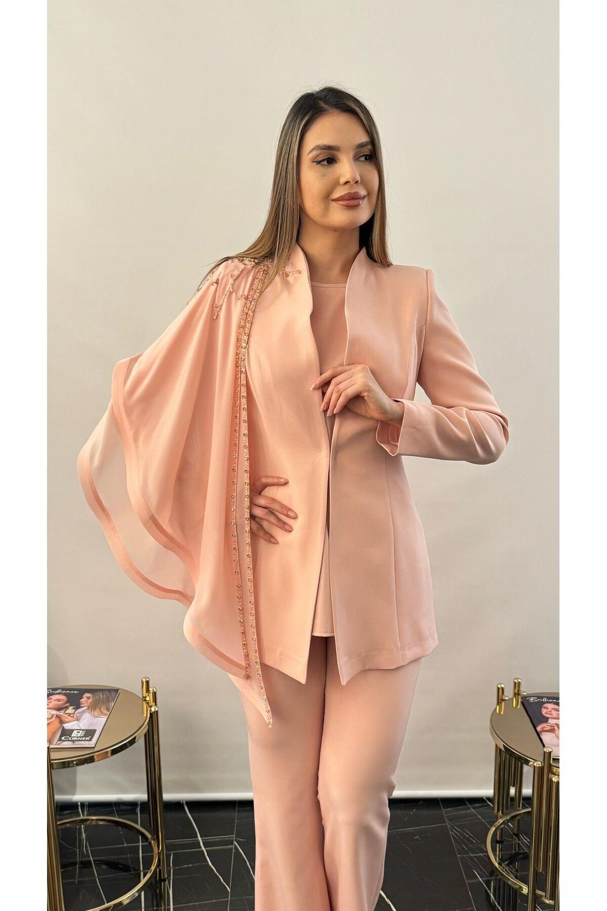 White Corner 3238 CEKET PANTOLON BLUZ ABİYE TAKIM
