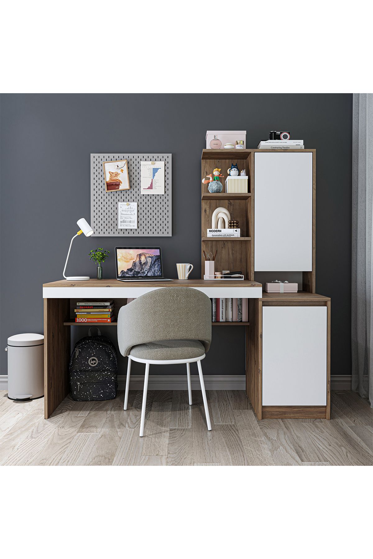ROOMART NORA RAFLI ÇALIŞMA MASASI , ÇALIŞMA OFİS MASASI SAĞ DOLAPLI, BİLGİSAYAR MASASI