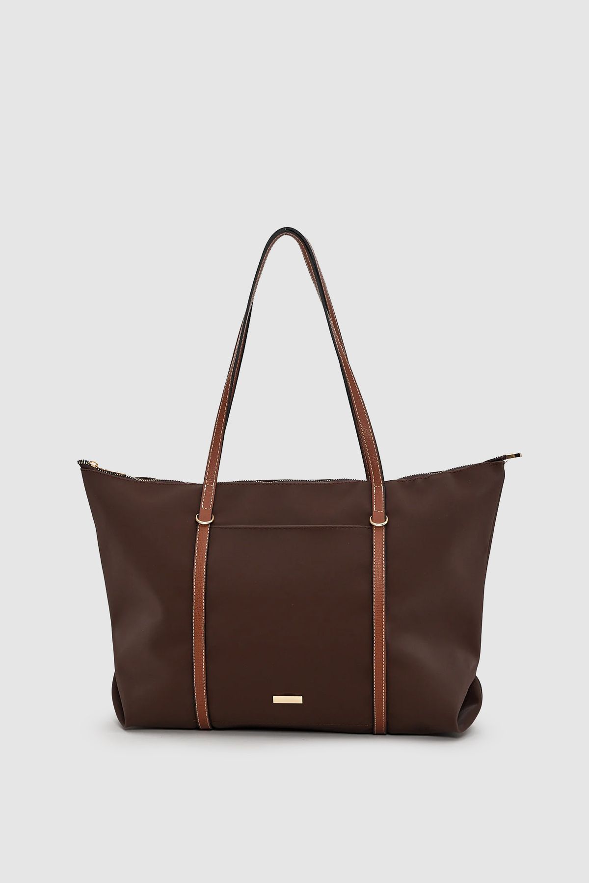 Wuclo Velie Paraşüt Kumaş Şeritli Shopper Çanta Acı Kahve-Taba