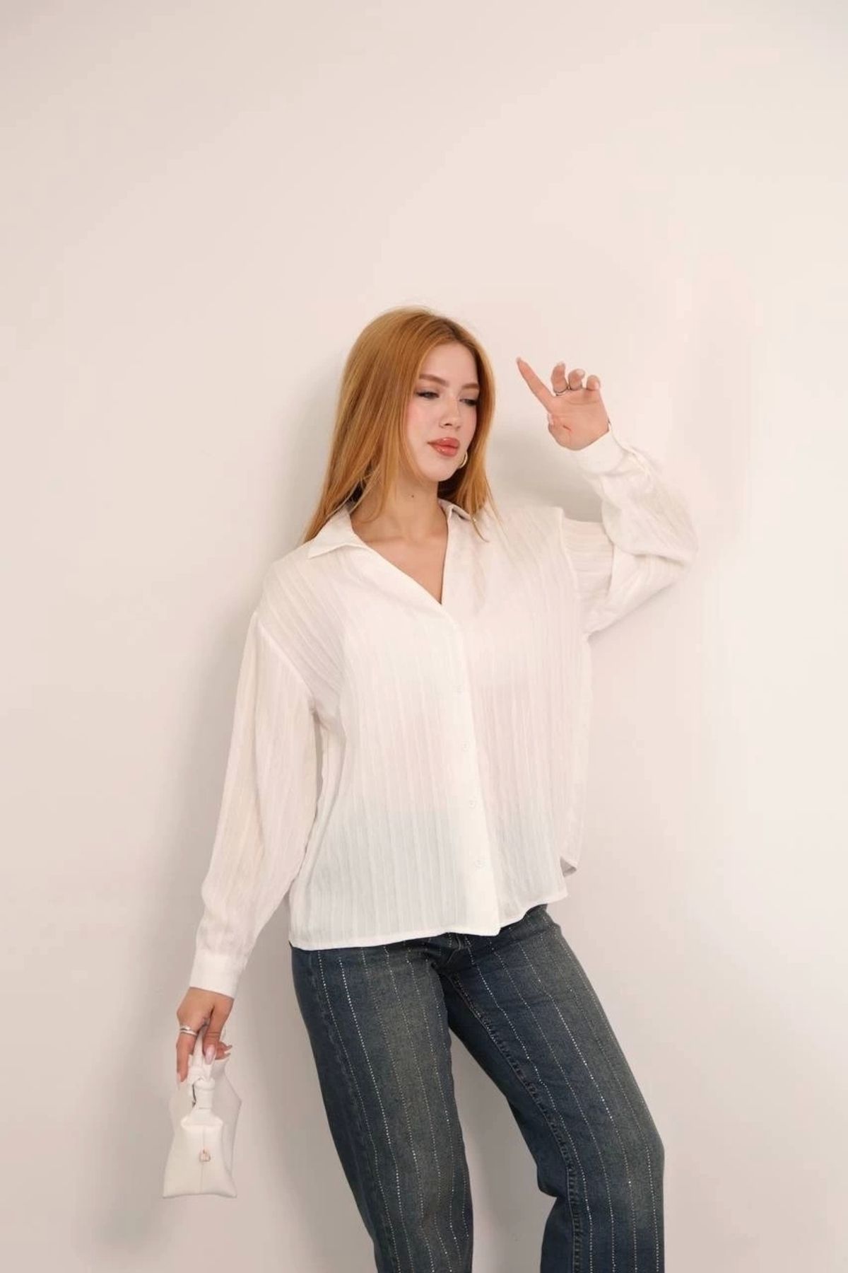 BellevieStore Kendinden çizgili london gömlek
