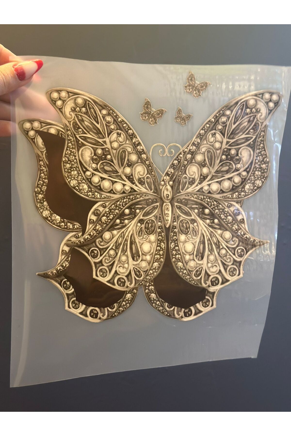 Gönülden Tasarım ÜTÜ İLE YAPIŞAN 3 BOYUTLU ETNİK KELEBEK TRANSFER BASKI ARMA 20X19 CM KAHVERENGİ