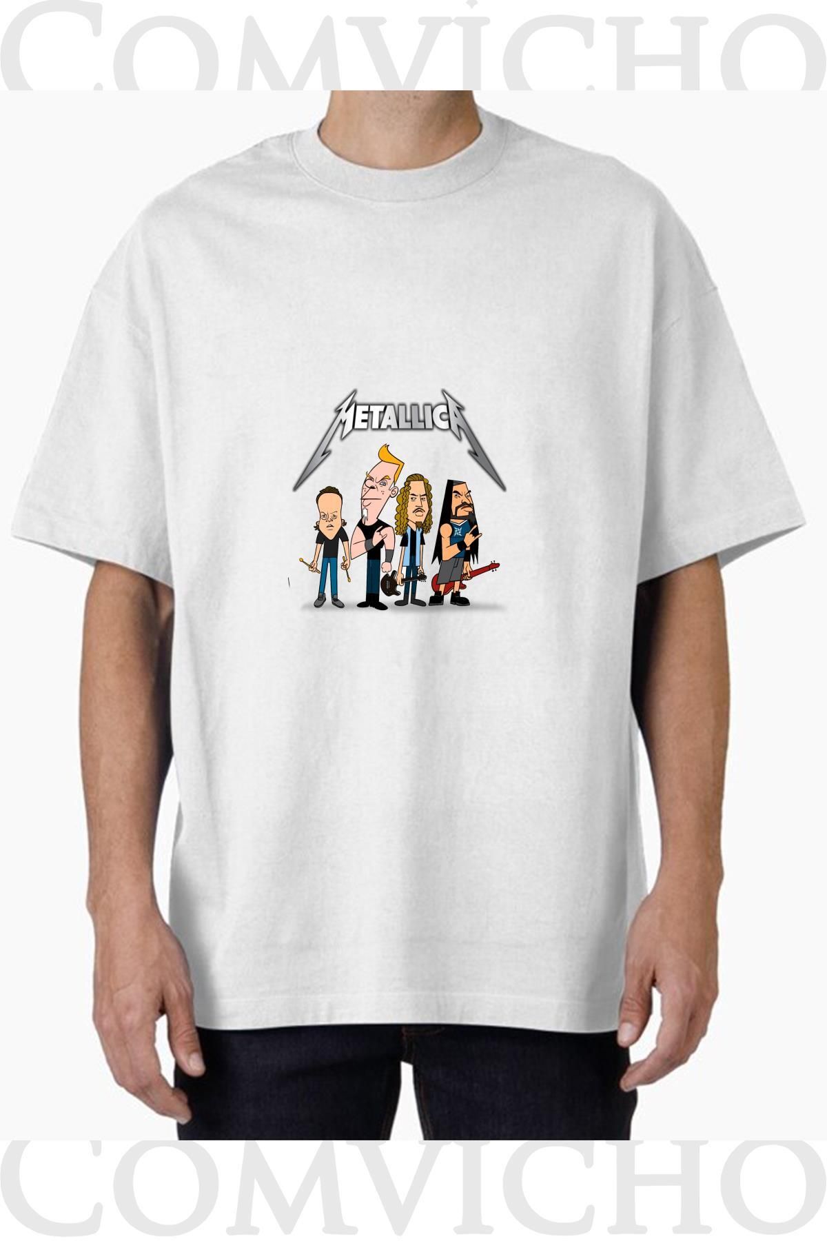 COMVİCHO Unisex metallıca v1 Tasarım Baskılı Oversize Tişört