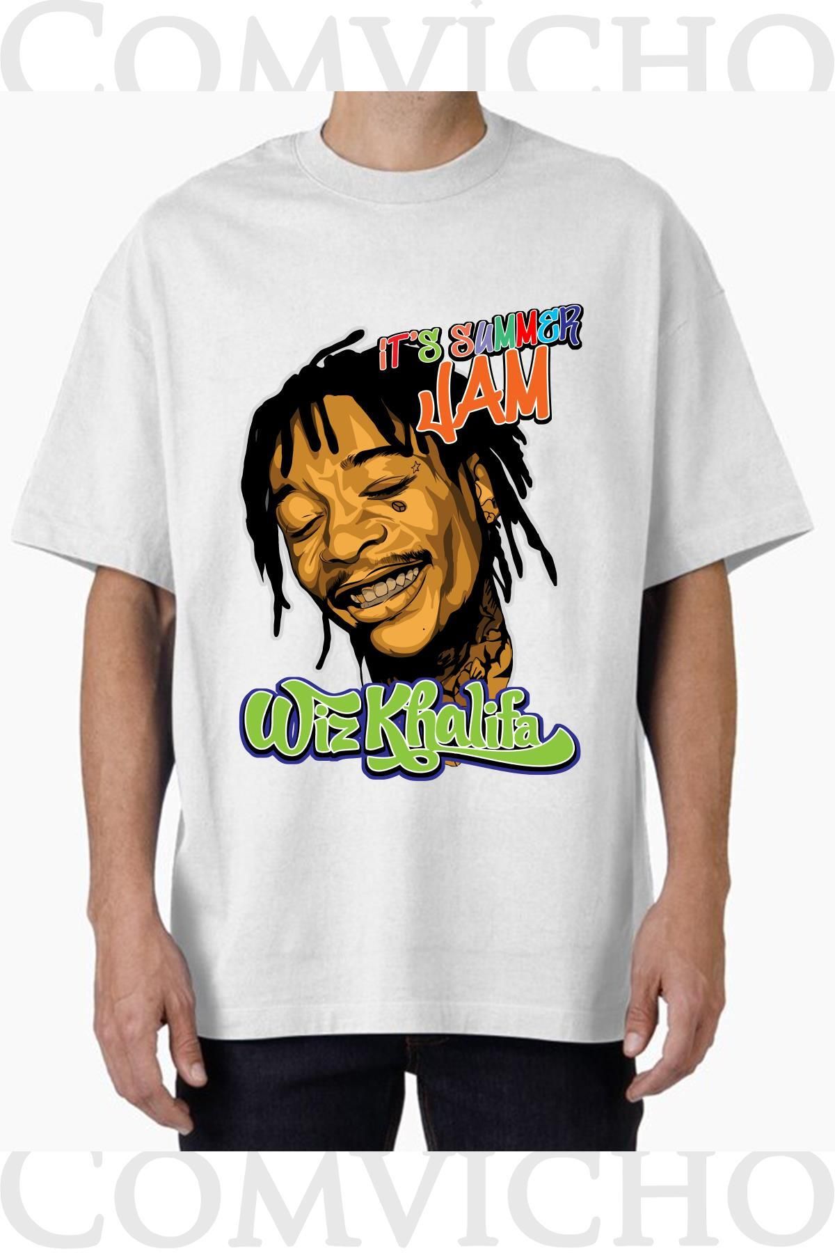 COMVİCHO Unisex wiz khalifa v1 Tasarım Baskılı Oversize Tişört