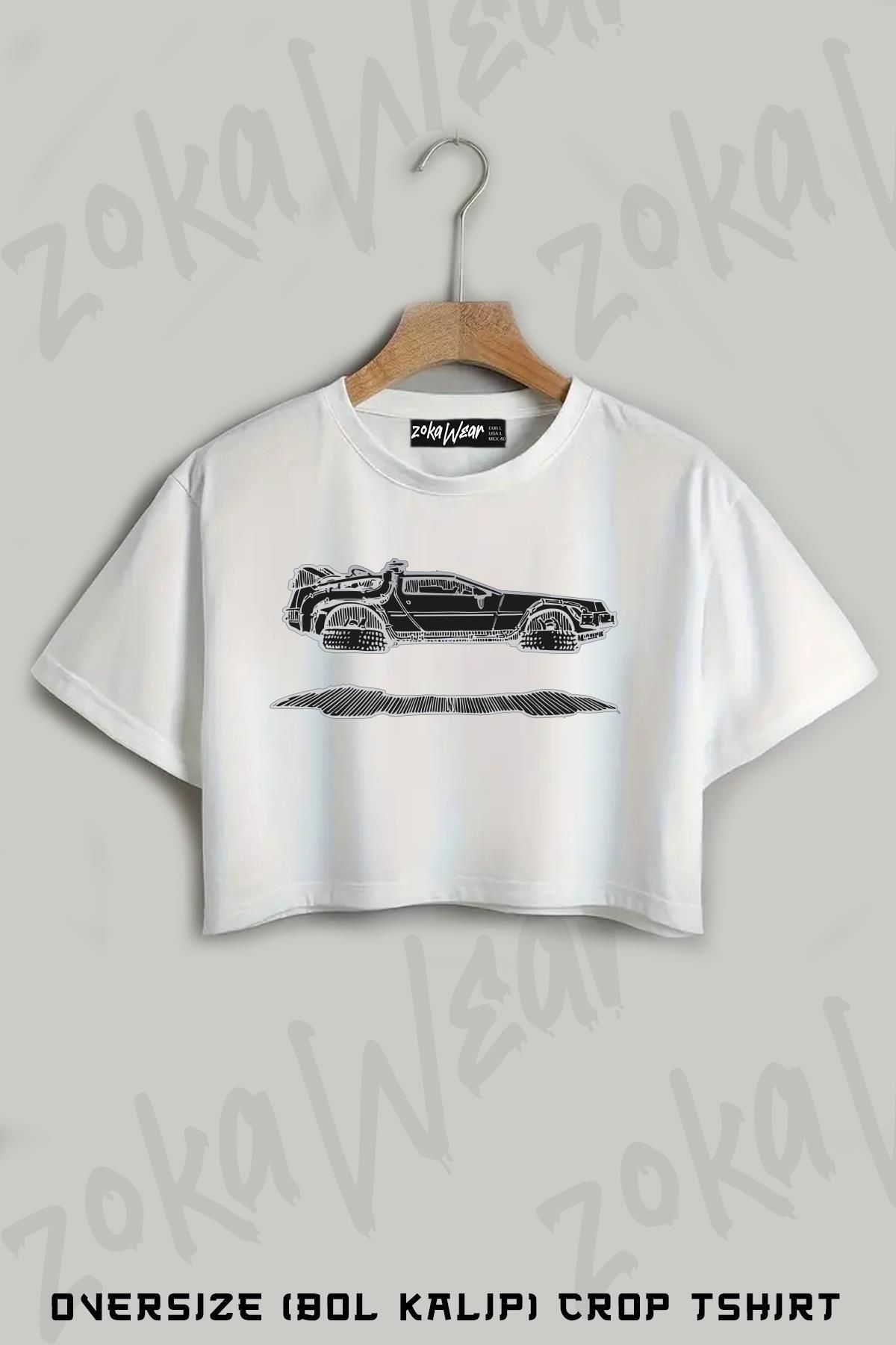 ZOKAWEAR Gelecekteki Arabalar Baskılı Oversize Crop T-Shirt