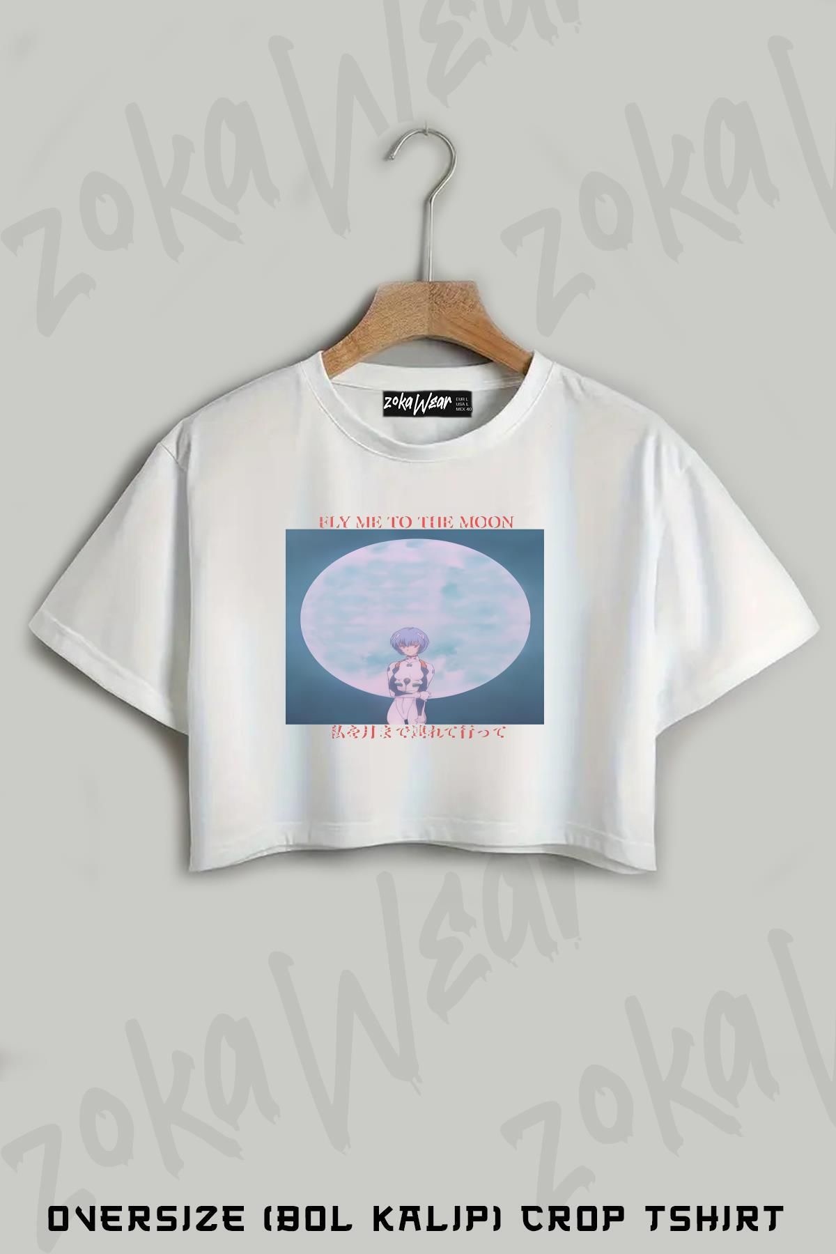 ZOKAWEAR Fly Me To The Moon Baskılı Oversize Crop T-Shirt