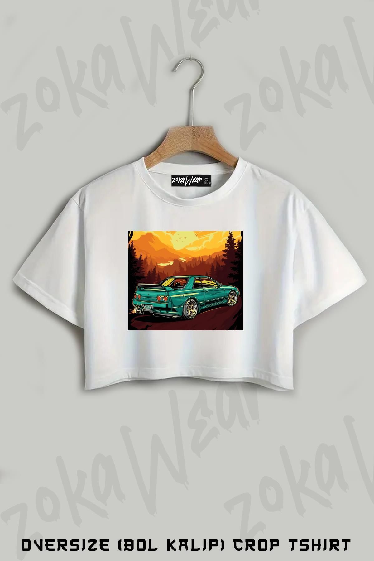 ZOKAWEAR Nissan Skyline R32 Baskılı Oversize Crop T-Shirt