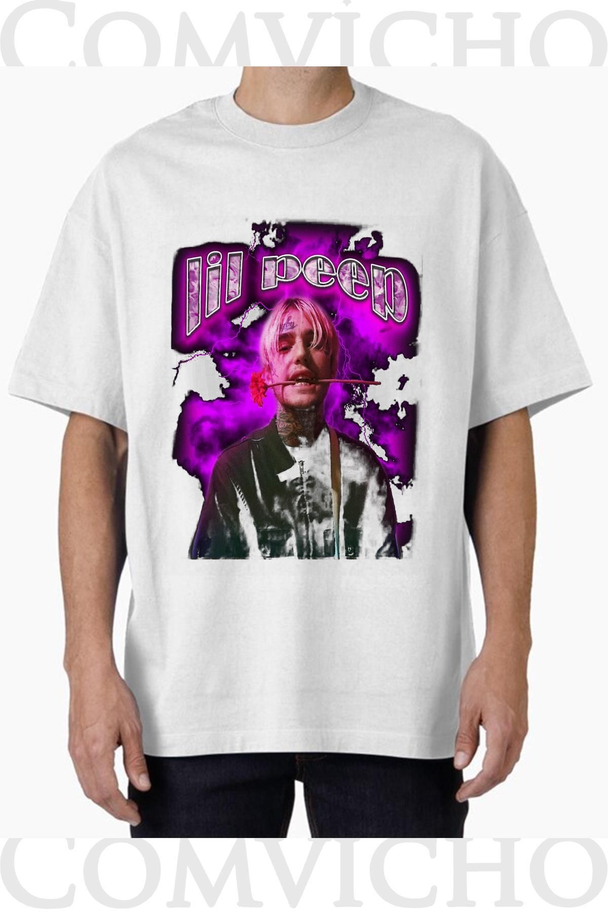 COMVİCHO Unisex lıl peep v2 Tasarım Baskılı Oversize Tişört
