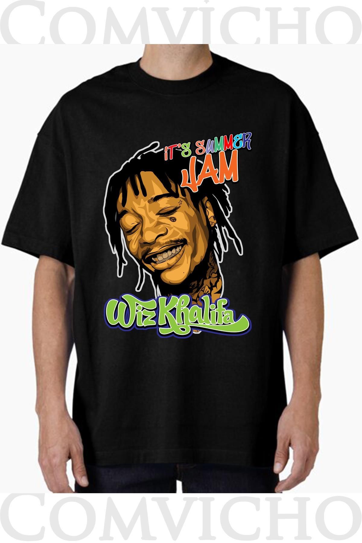 COMVİCHO Unisex wiz khalifa v1 Tasarım Baskılı Oversize Tişört