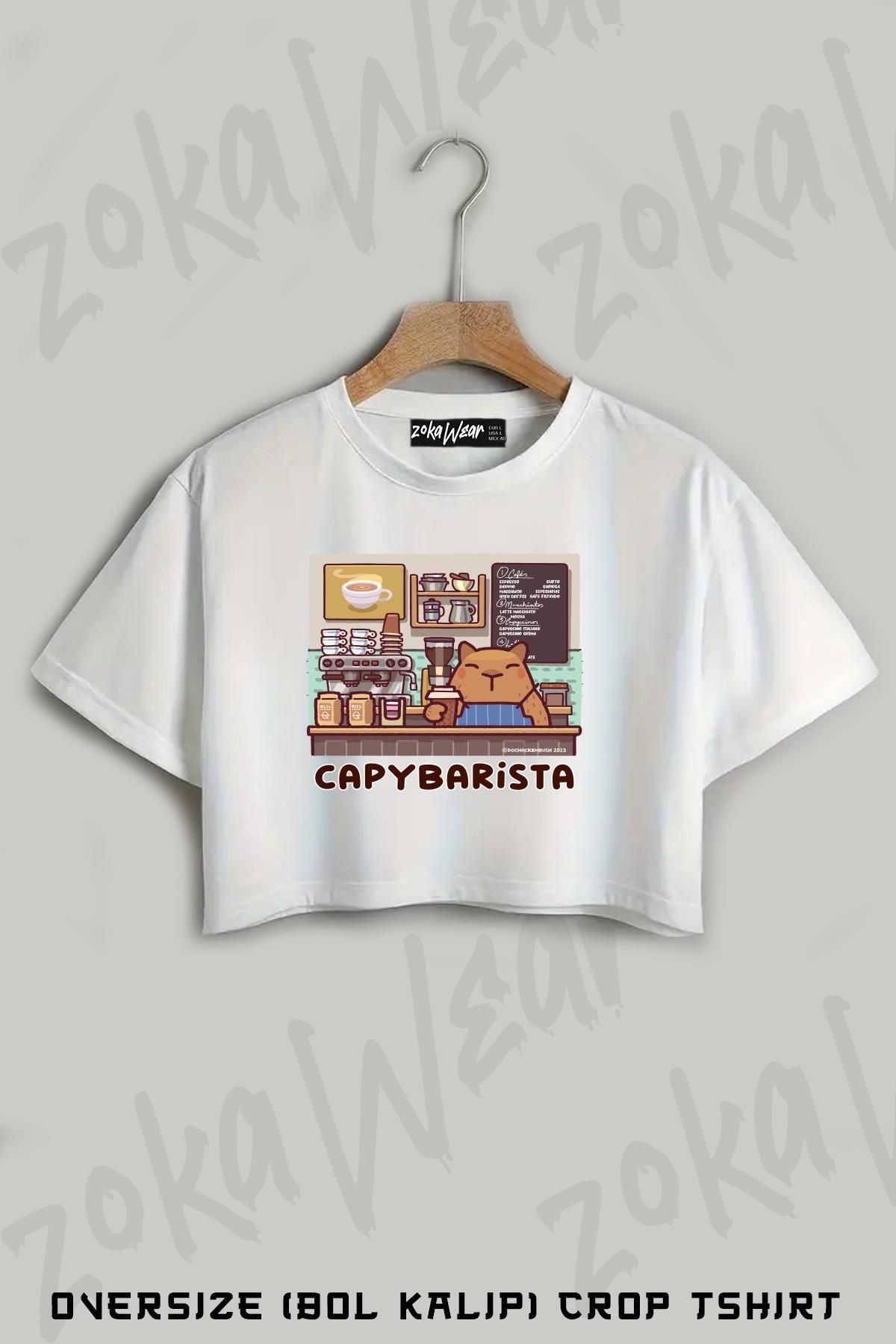 ZOKAWEAR Capybarista Baskılı Oversize Crop T-Shirt