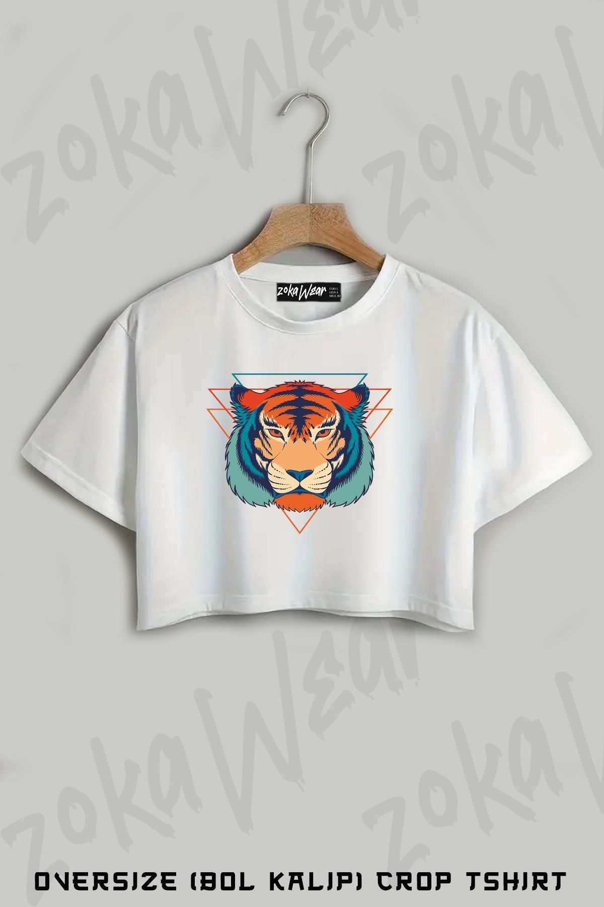 ZOKAWEAR Renkli Kaplan Baskılı Oversize Crop T-Shirt