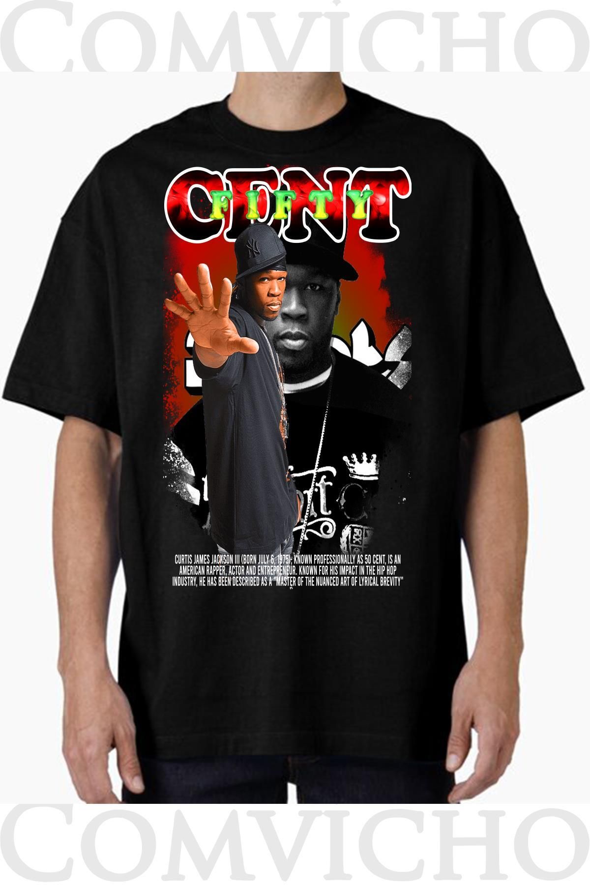 COMVİCHO Unisex 50 cent v7 Tasarım Baskılı Oversize Tişört