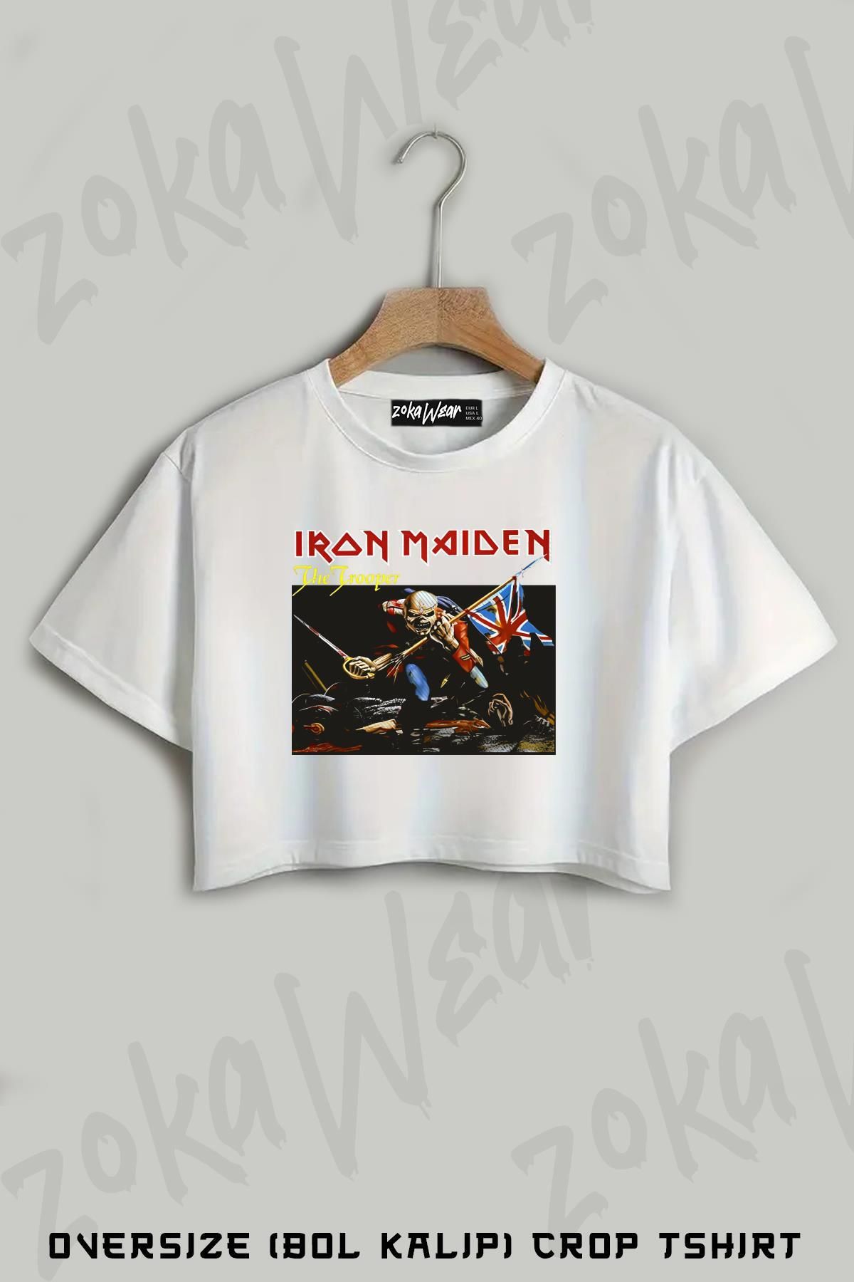 ZOKAWEAR Trooper Iron Maiden Baskılı Oversize Crop T-Shirt