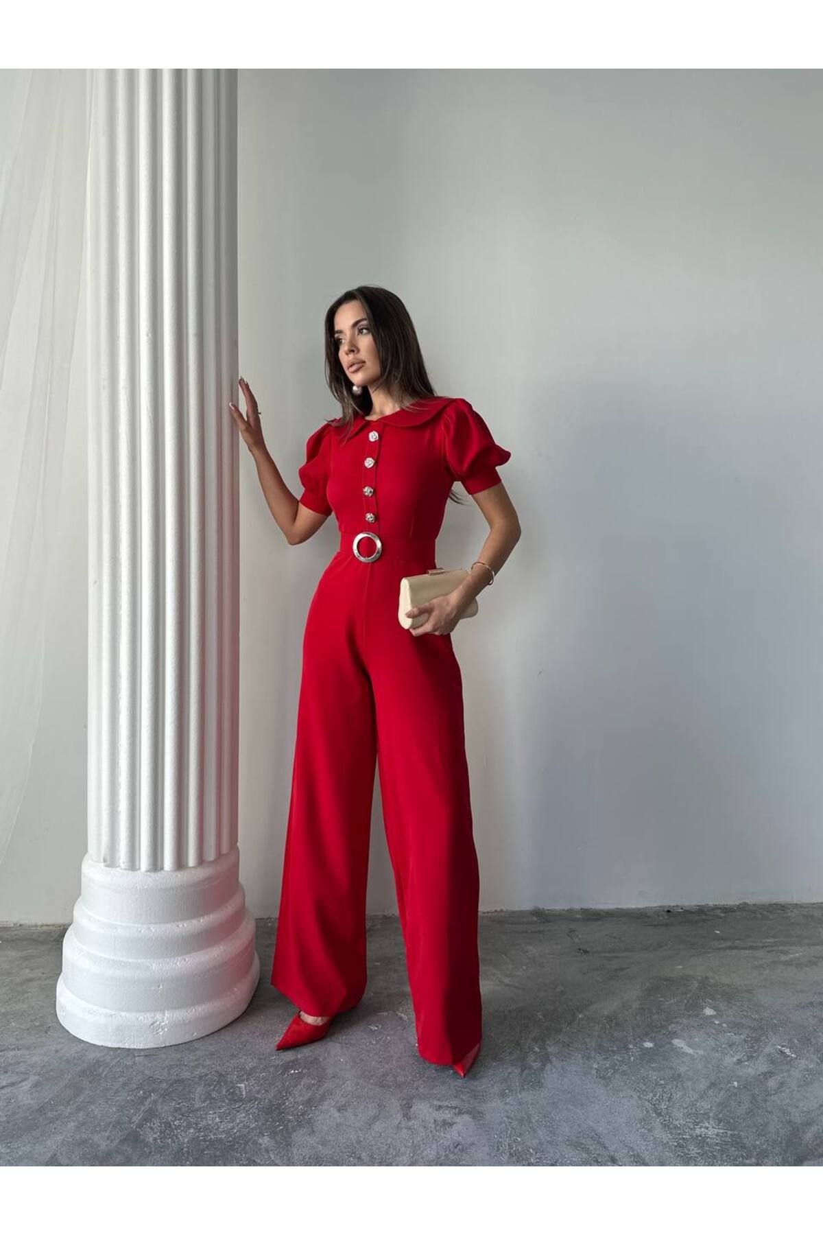 conconmoda Kadın Tasarım Kemerli Düğme Detaylı Alvin Tulum