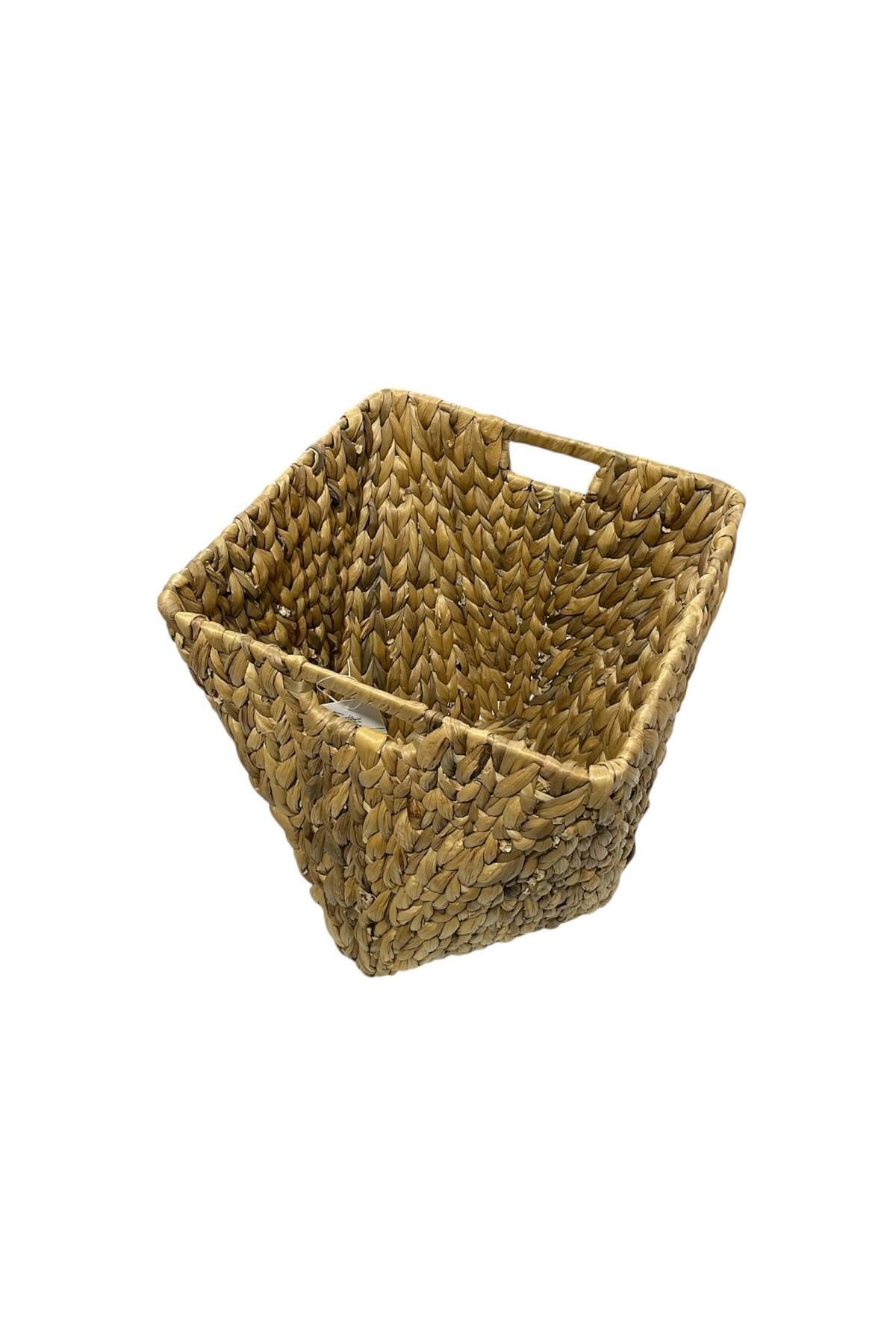 CasaLinda Kare Kulplu Çok Amaçlı Hasır Sepet 27x27x34 cm 5065