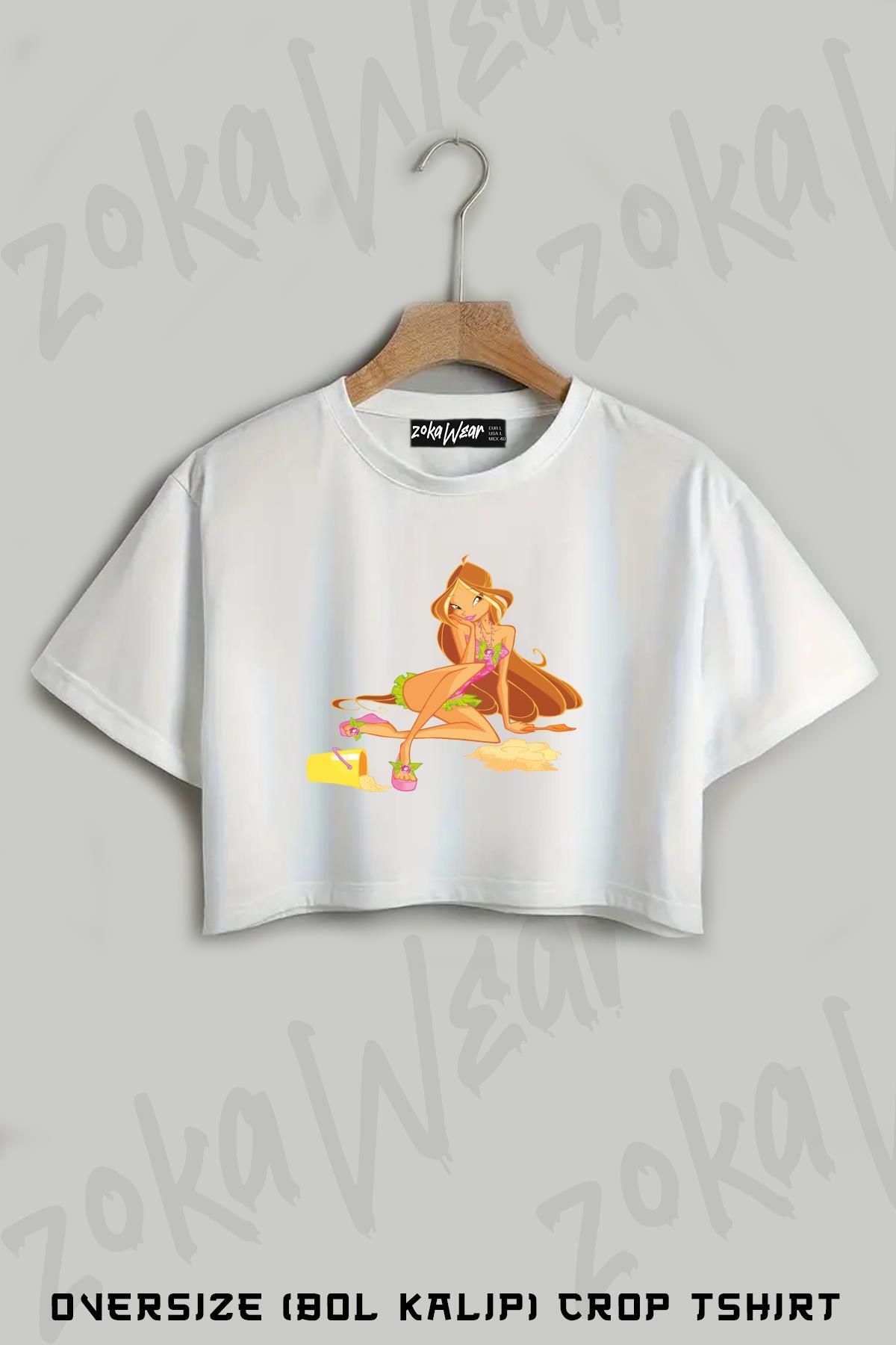 ZOKAWEAR Winx Club Karakter Baskılı Oversize Crop T-Shirt