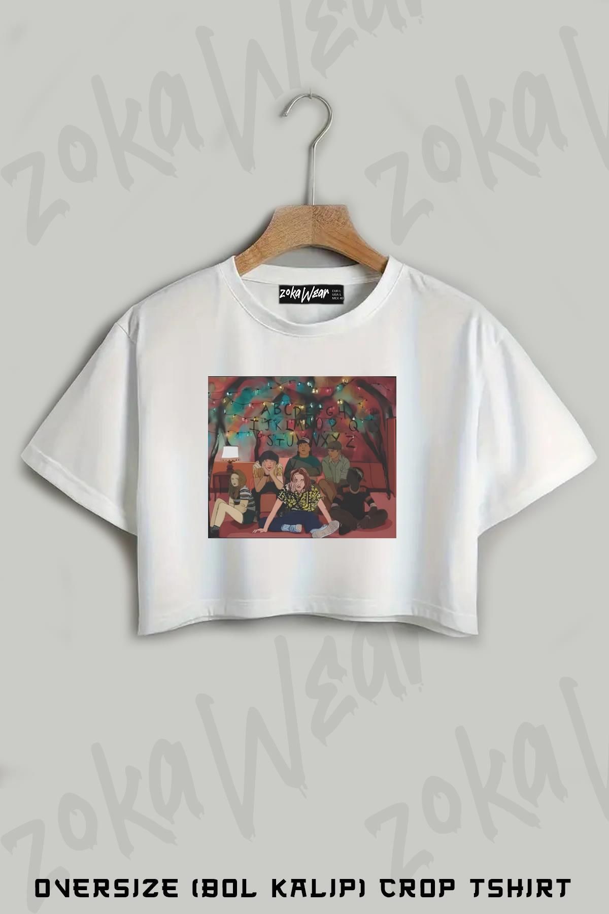 ZOKAWEAR Stranger Things Squad 3 Baskılı Oversize Crop T-Shirt