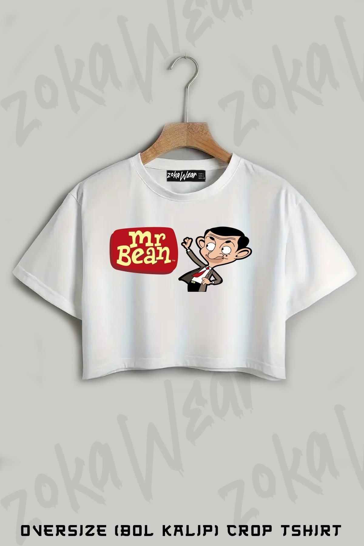ZOKAWEAR Mr. Bean B Baskılı Oversize Crop T-Shirt