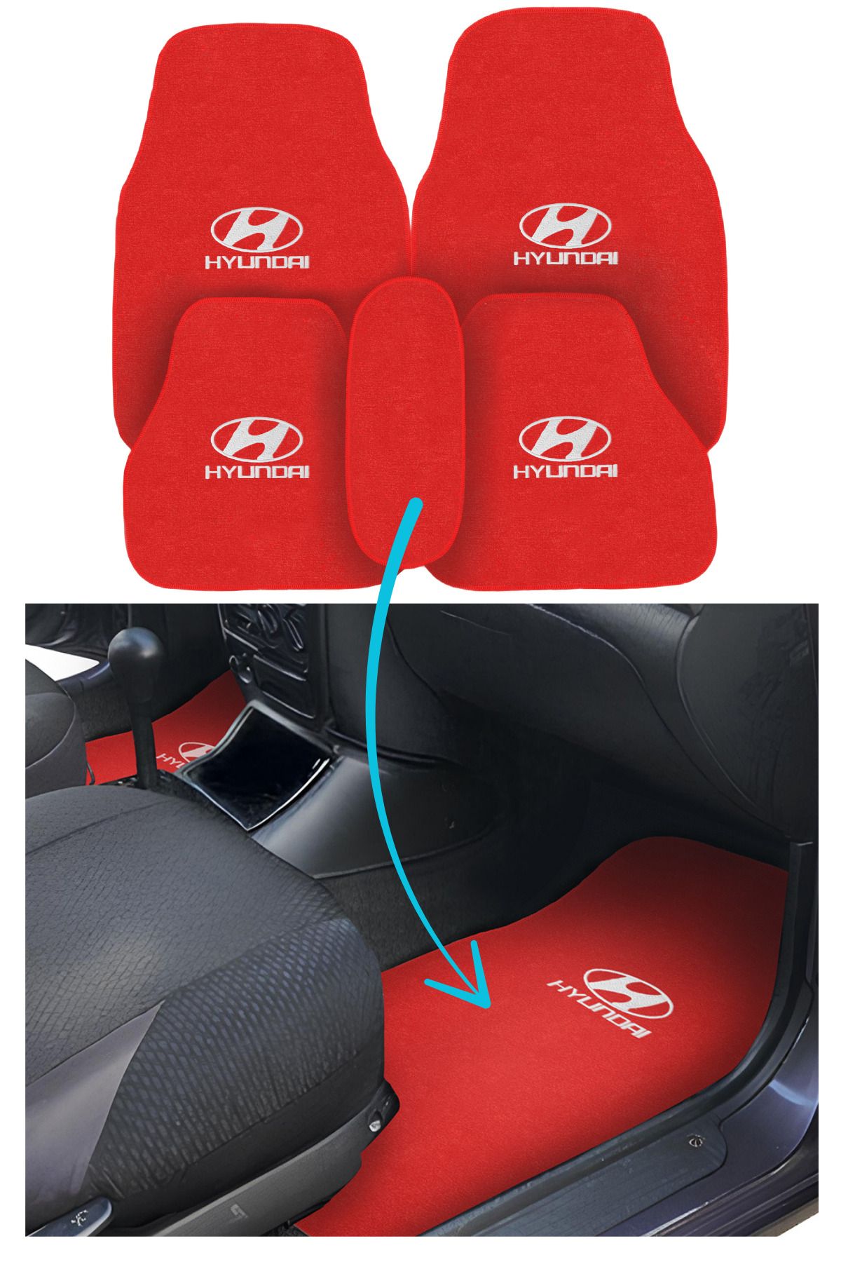 TUSBA MARKET Hyundai Accent Yumurta Kasa Nakış İşlemeli 5 Parça Kırmızı Araç Oto Halı Paspas (1996-2000)