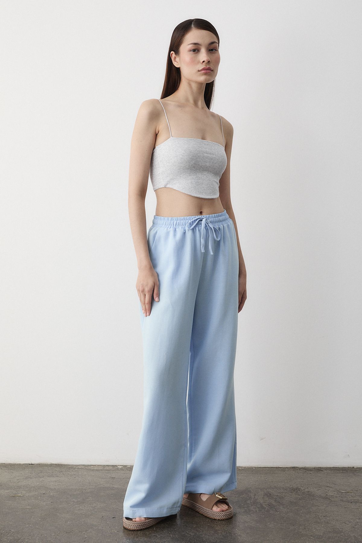 Laluvia-Pantaloni albaștri cu talie elastică - 2813 3