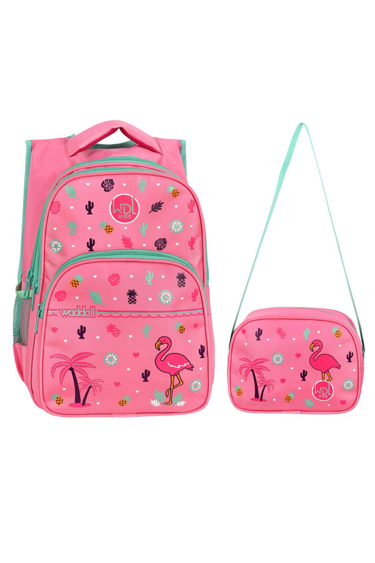 KAFF Pembe Flamingo Desenli İlkokul Çantası ve Beslenme Kız Çocuk 2'li Set İlkokul Çantası - 6010