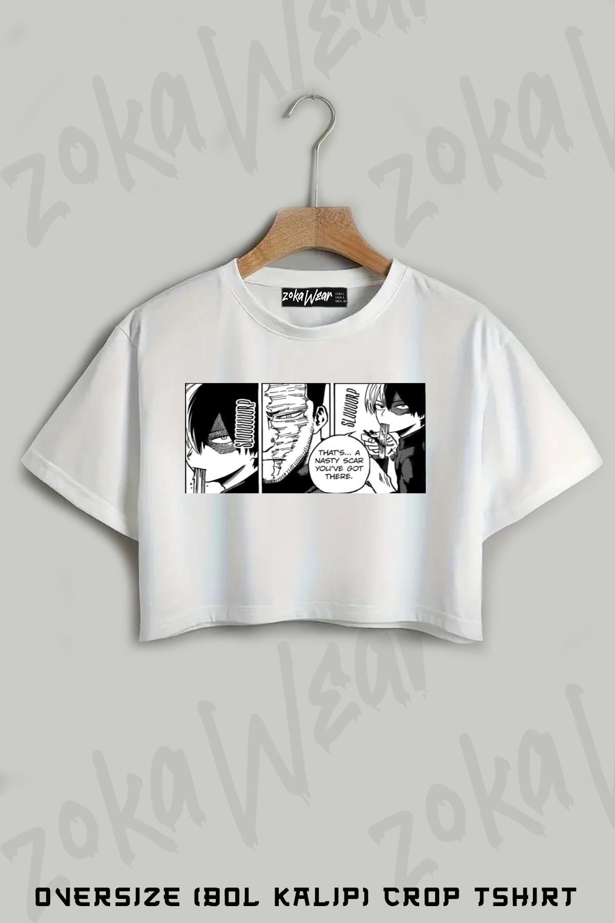 ZOKAWEAR My Hero Academia Shoto Todoroki Slurp Baskılı Oversize Crop T-Shirt