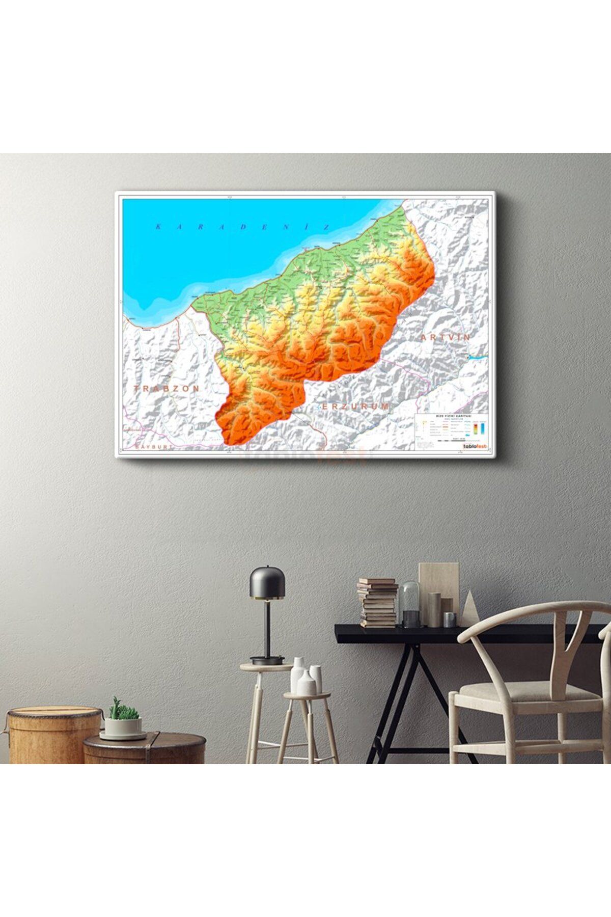 Tablofest Rize - Fiziki Haritası Kanvas Tablo