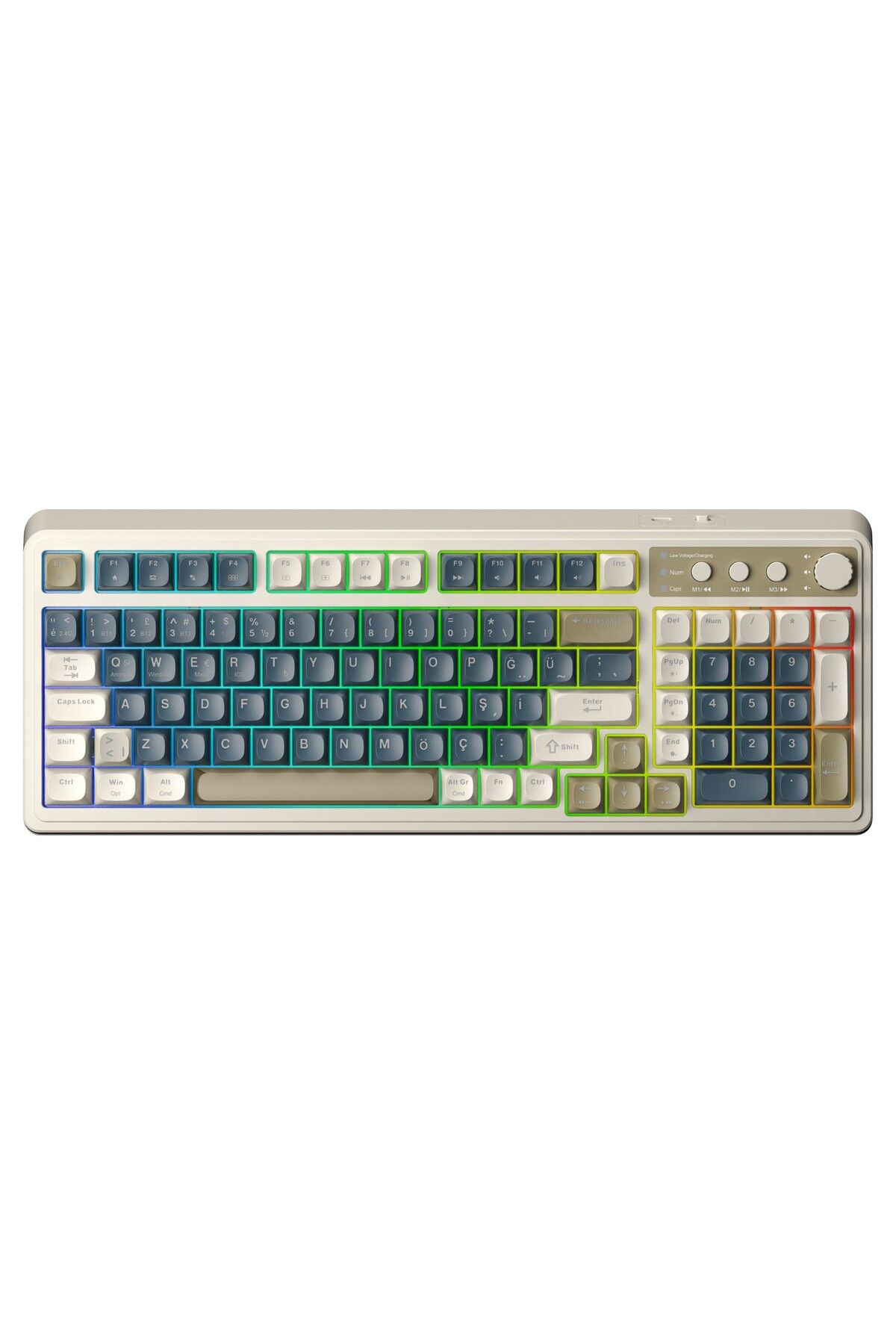 Aula S99 Retro RGB Gaming 3 Modlu Bluetooth/2.4GHz/USB-C Kablosuz Makrolu Türkçe Q Klavye Lacivert