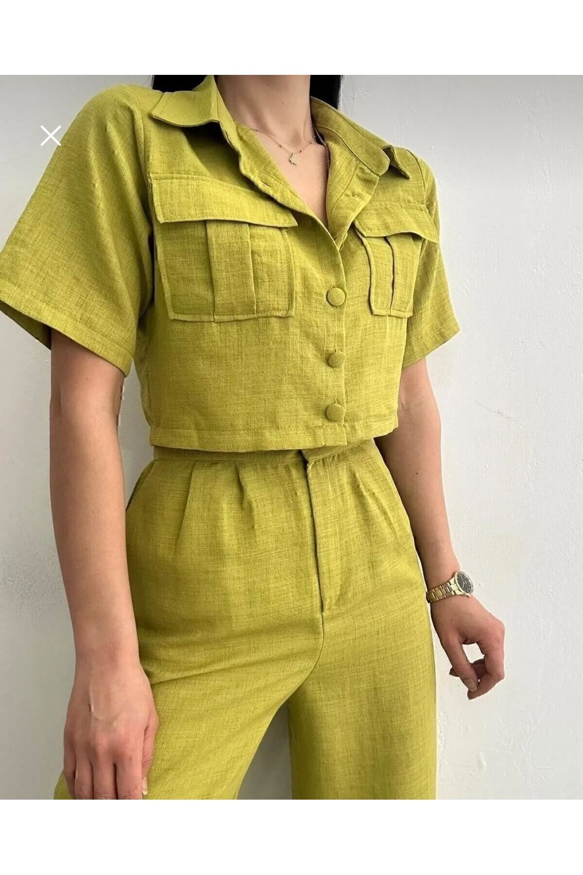 Moda Alkoç Keten Gömlek Ceket Pantolon Kadın Takım