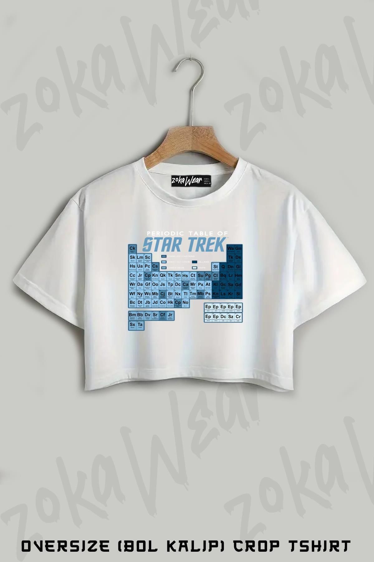 ZOKAWEAR Star Trek Vintage Periodic Table Of Star Trek Baskılı Oversize Crop T-Shirt