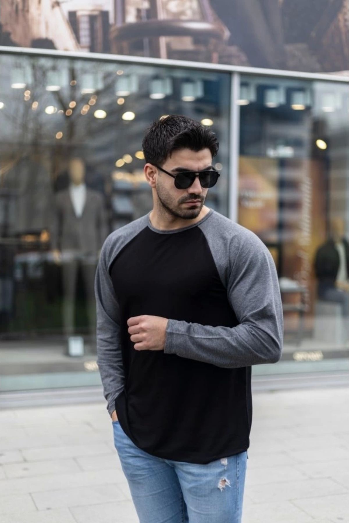 Butik Erkek Uzun Kollu Bisiklet Yaka Viskon Iki Iplik Bluz