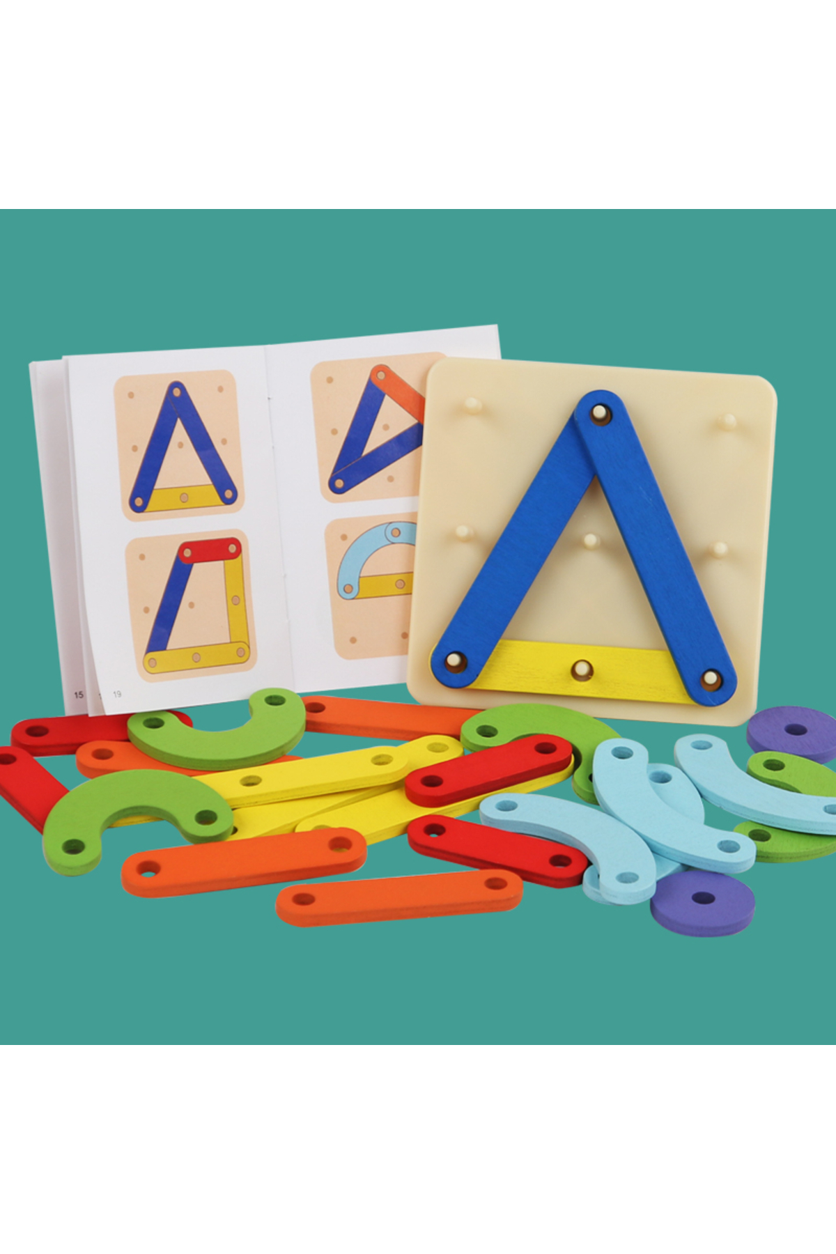 تخته خلاقانه کودکان، اسباب‌بازی چوبی گئوبورد، تخته میخ‌کاری، ست ستون‌های هندسی، پازل ساخت‌وساز جیو